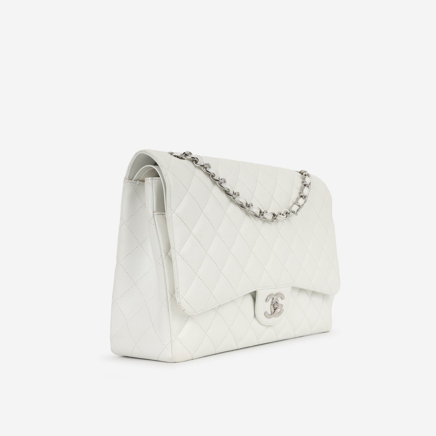 Chanel - Maxi Classic Flap - White Quilted Caviar Leather SHW - 2011 -