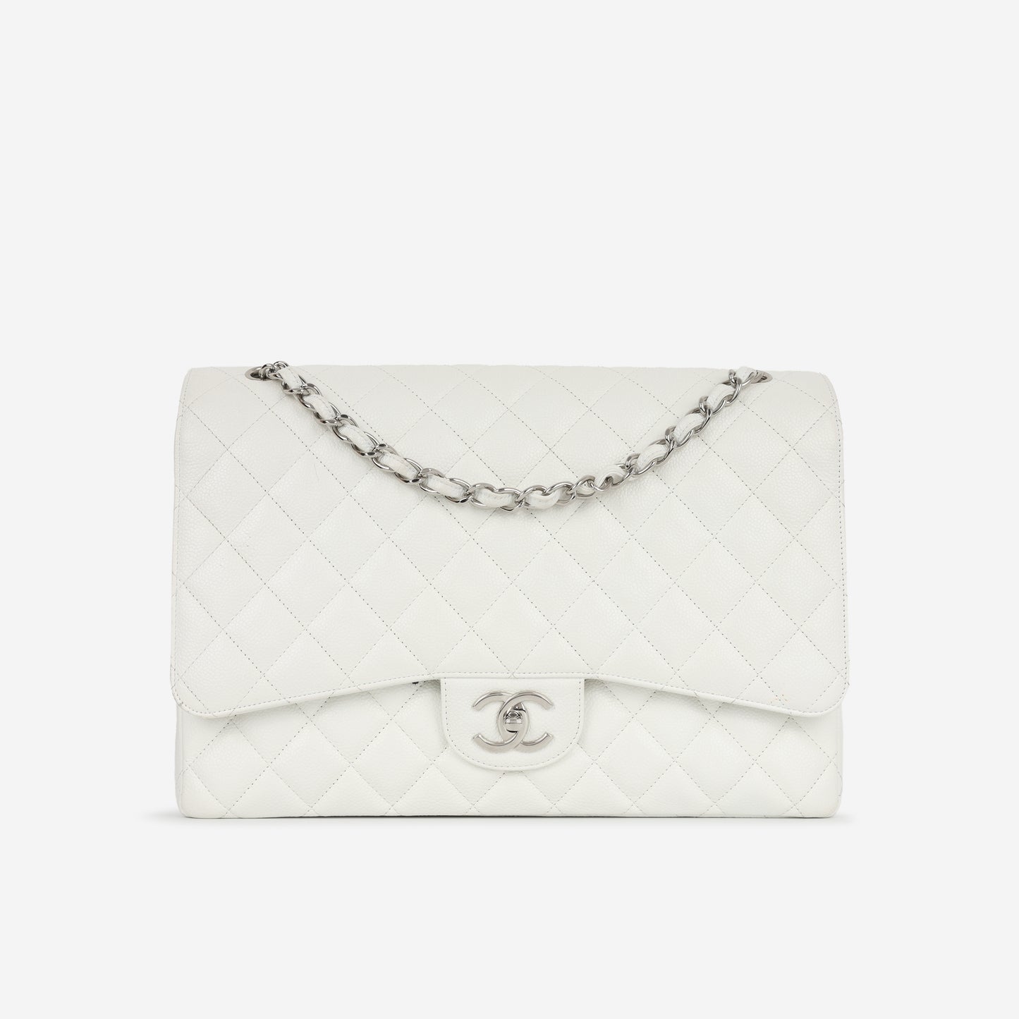 Chanel - Maxi Classic Flap - White Quilted Caviar Leather SHW - 2011 -
