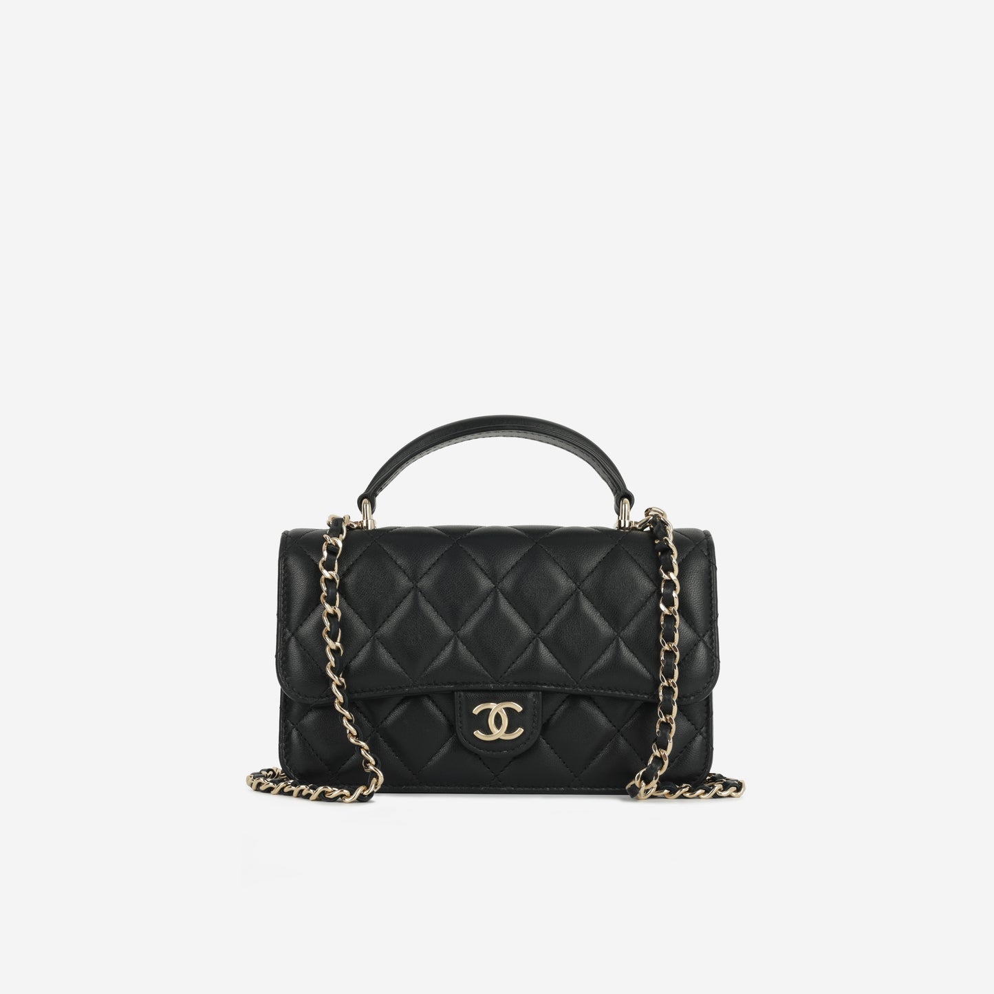 Chanel - Top Handle Phone Holder - Black Lambskin CGHW -