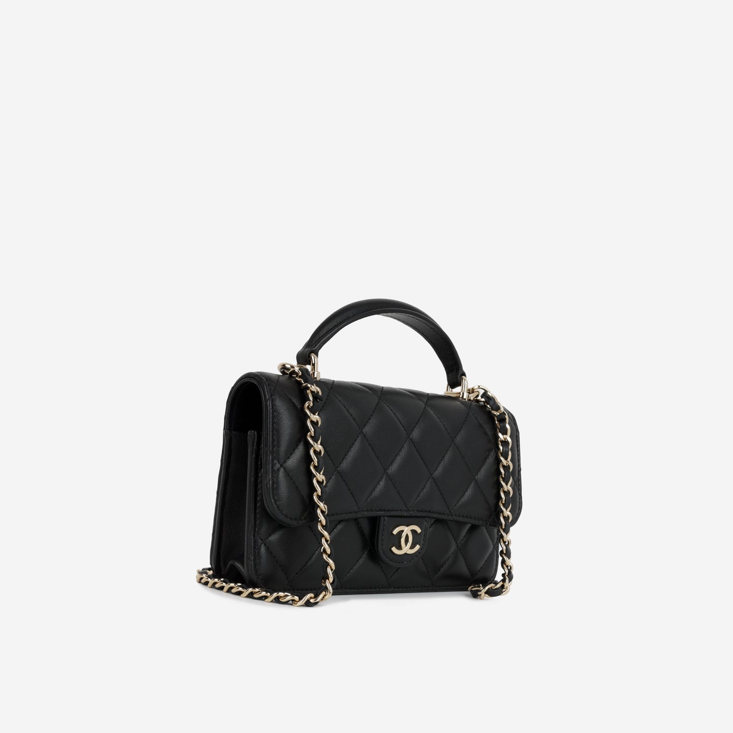 Chanel - Top Handle Phone Holder - Black Lambskin CGHW -