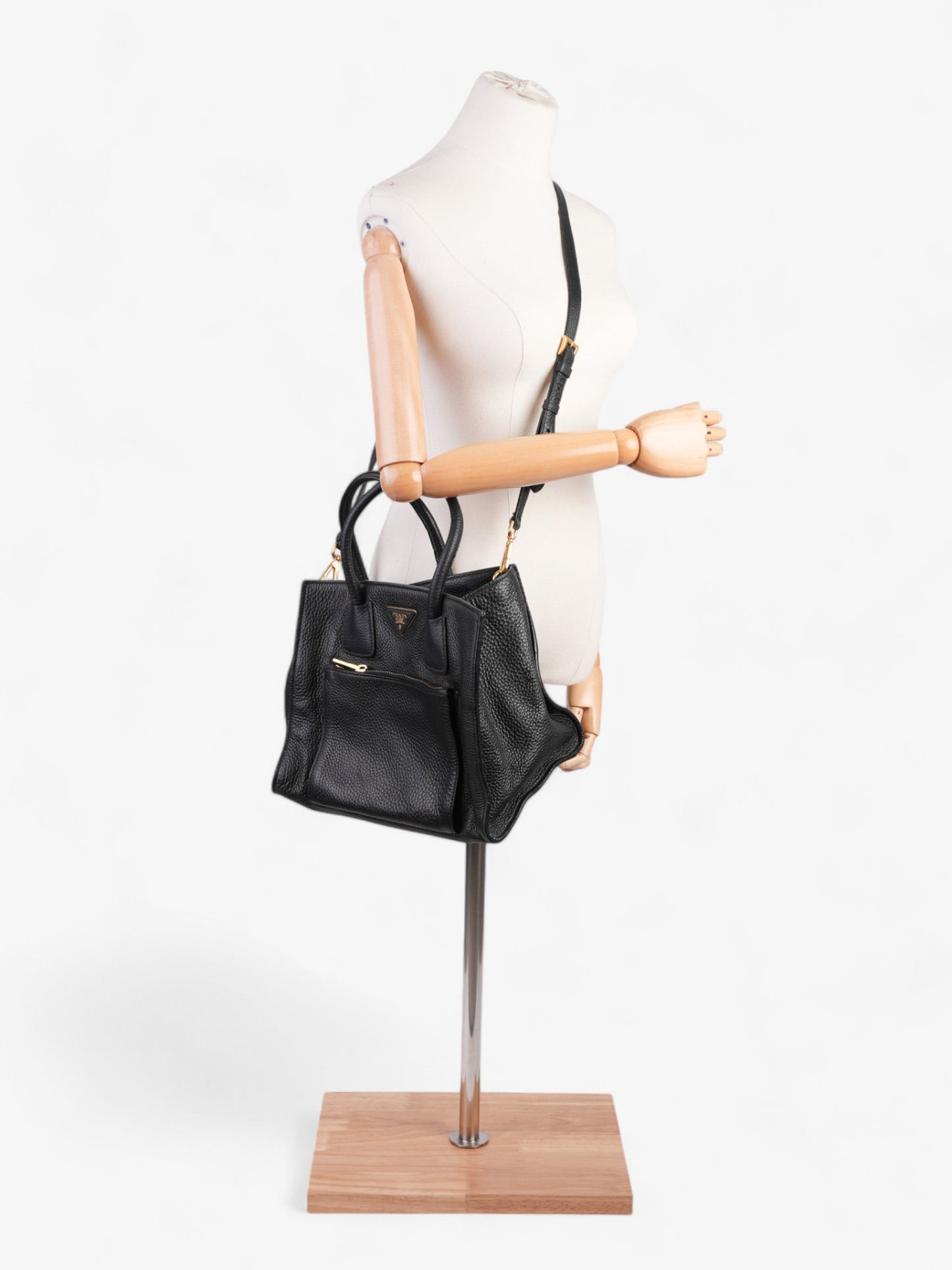 Prada Twin Pocket Two Way Bag Leather Black Travel Bag