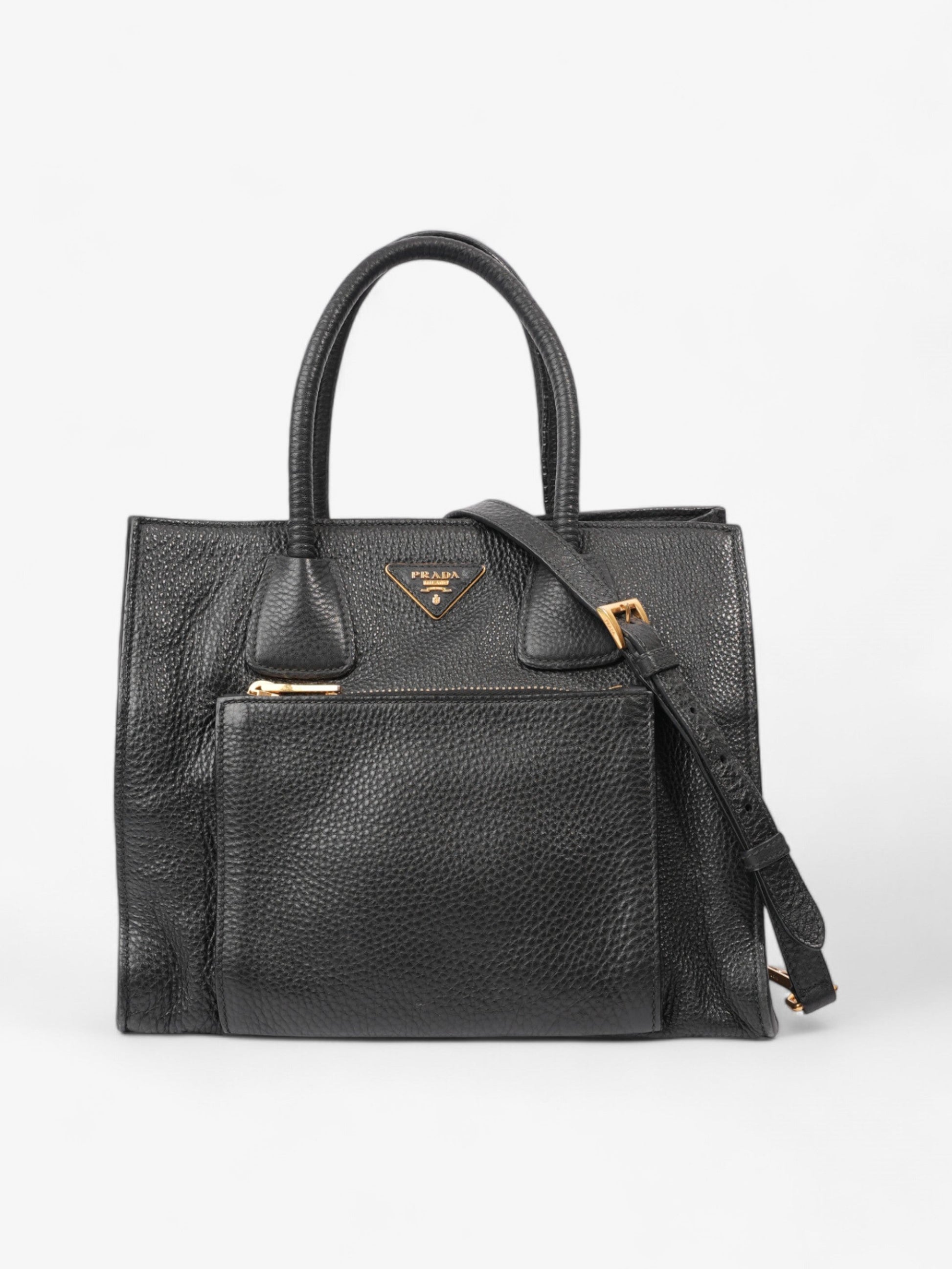 Prada Twin Pocket Two Way Bag Leather Black Travel Bag