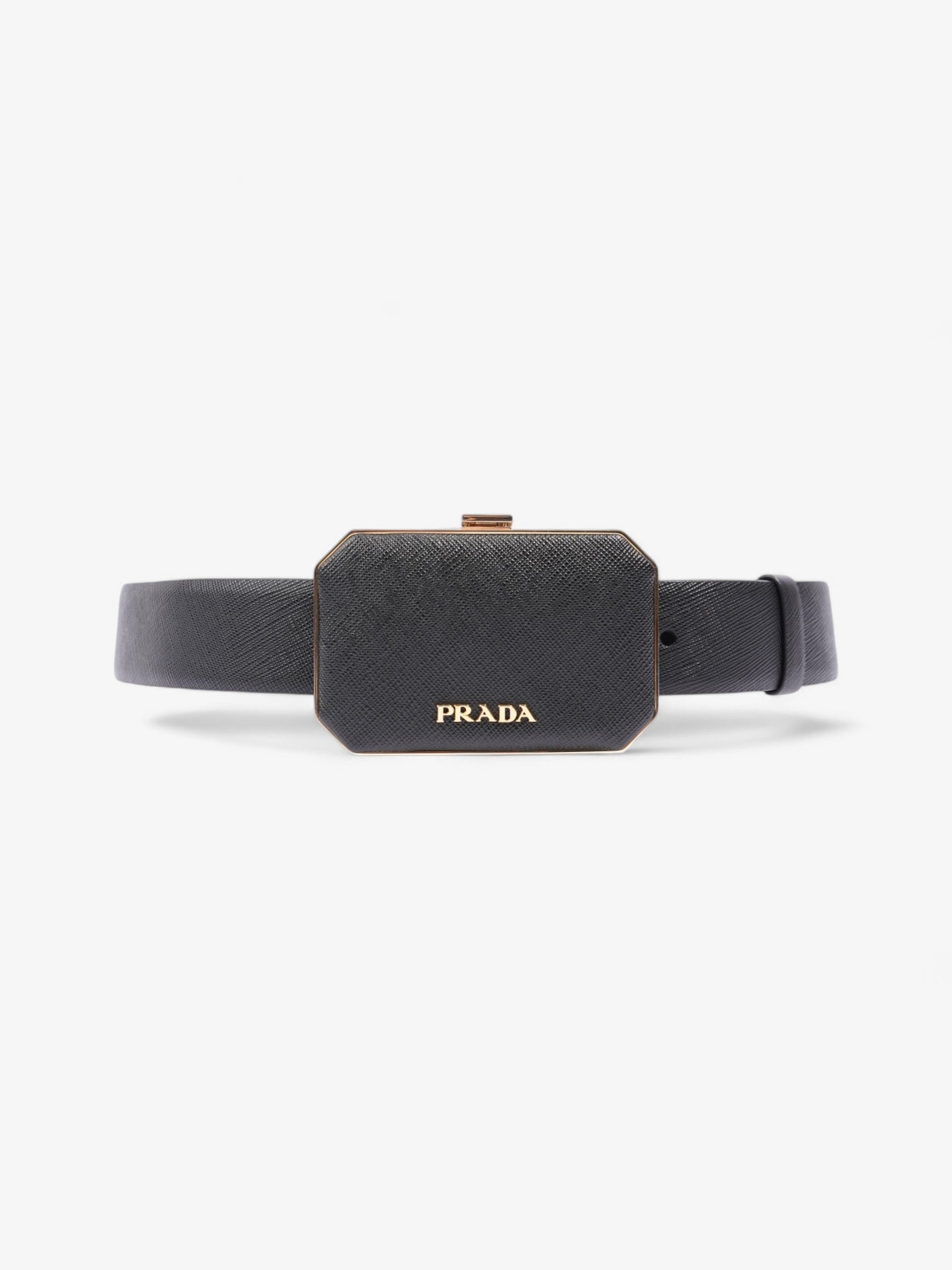 Prada Octagon Belt With Bag Leather Saffiano Black