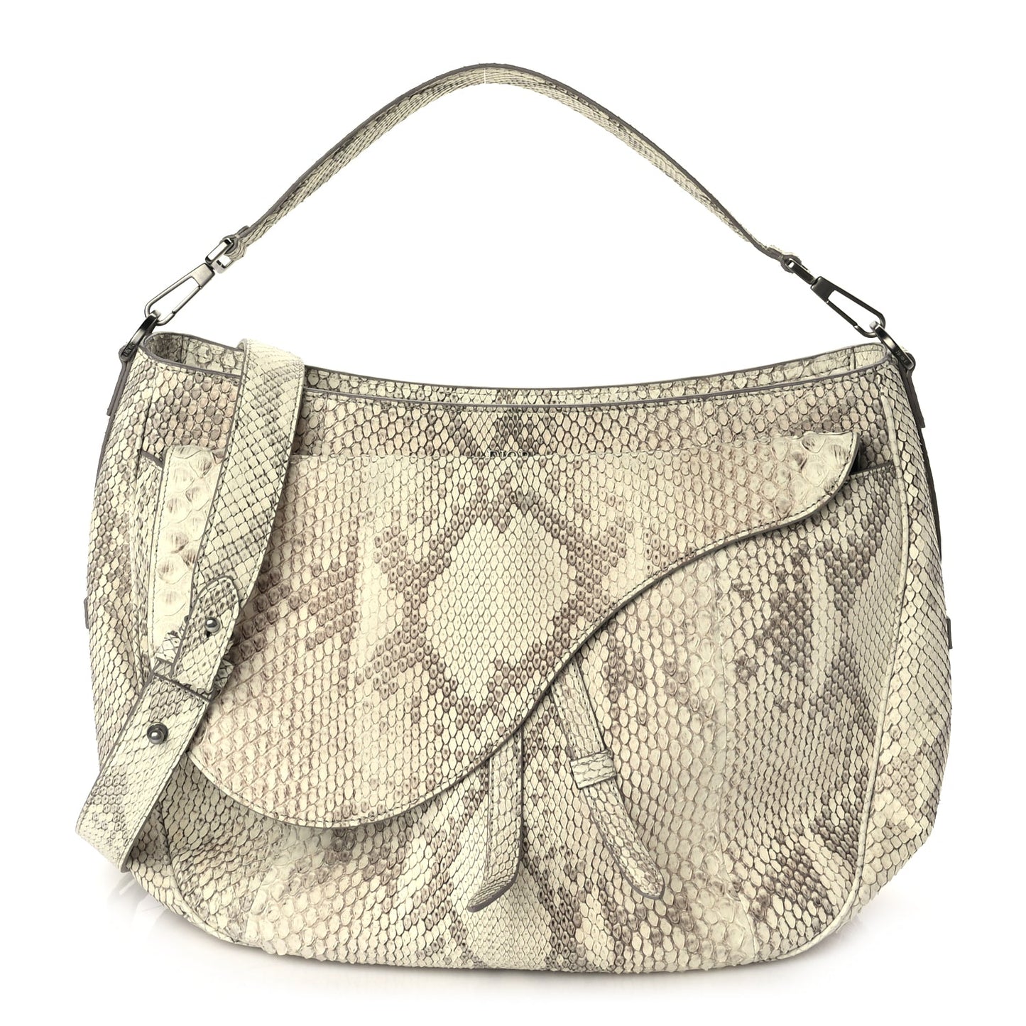 Dior Handbag Christian Snakeskin Saddle Soft Bag Beige Shoulder Bag