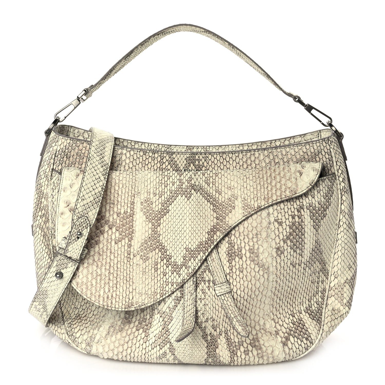 Dior Handbag Christian Snakeskin Saddle Soft Bag Beige Shoulder Bag