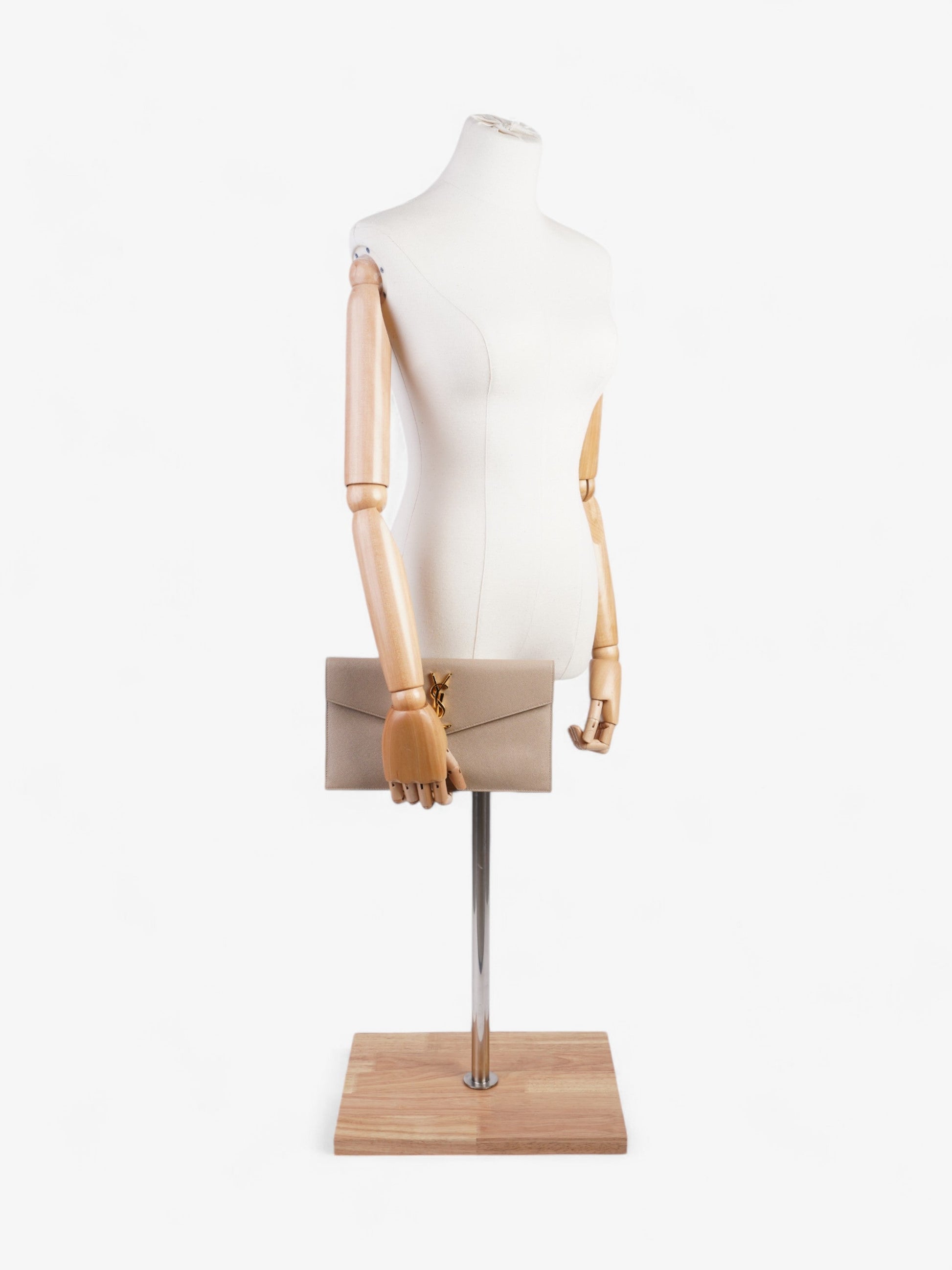 YSL Saint Laurent Uptown Clutch Dark Grained Leather Beige Clutch Bag