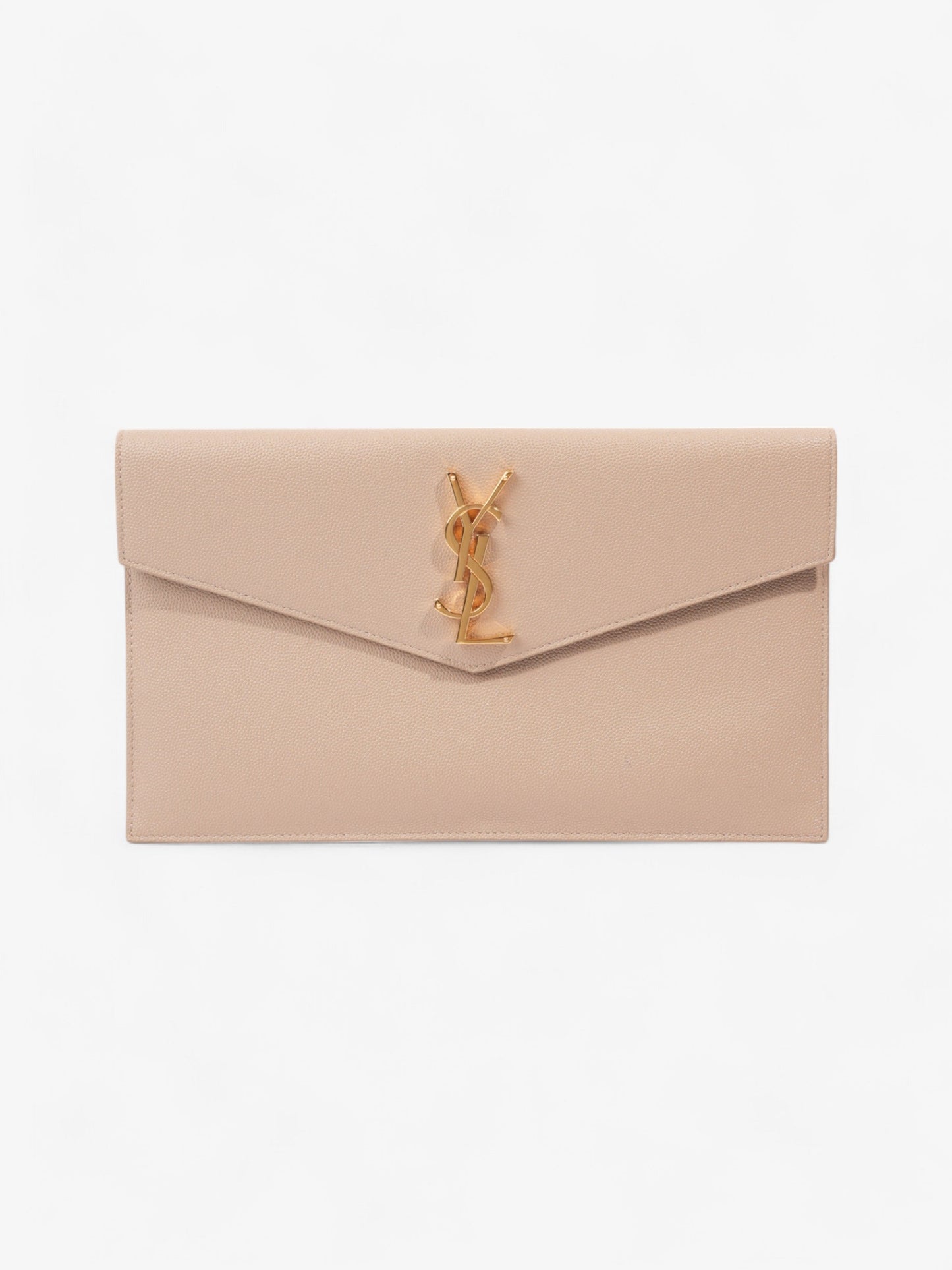 YSL Saint Laurent Uptown Clutch Dark Grained Leather Beige Clutch Bag