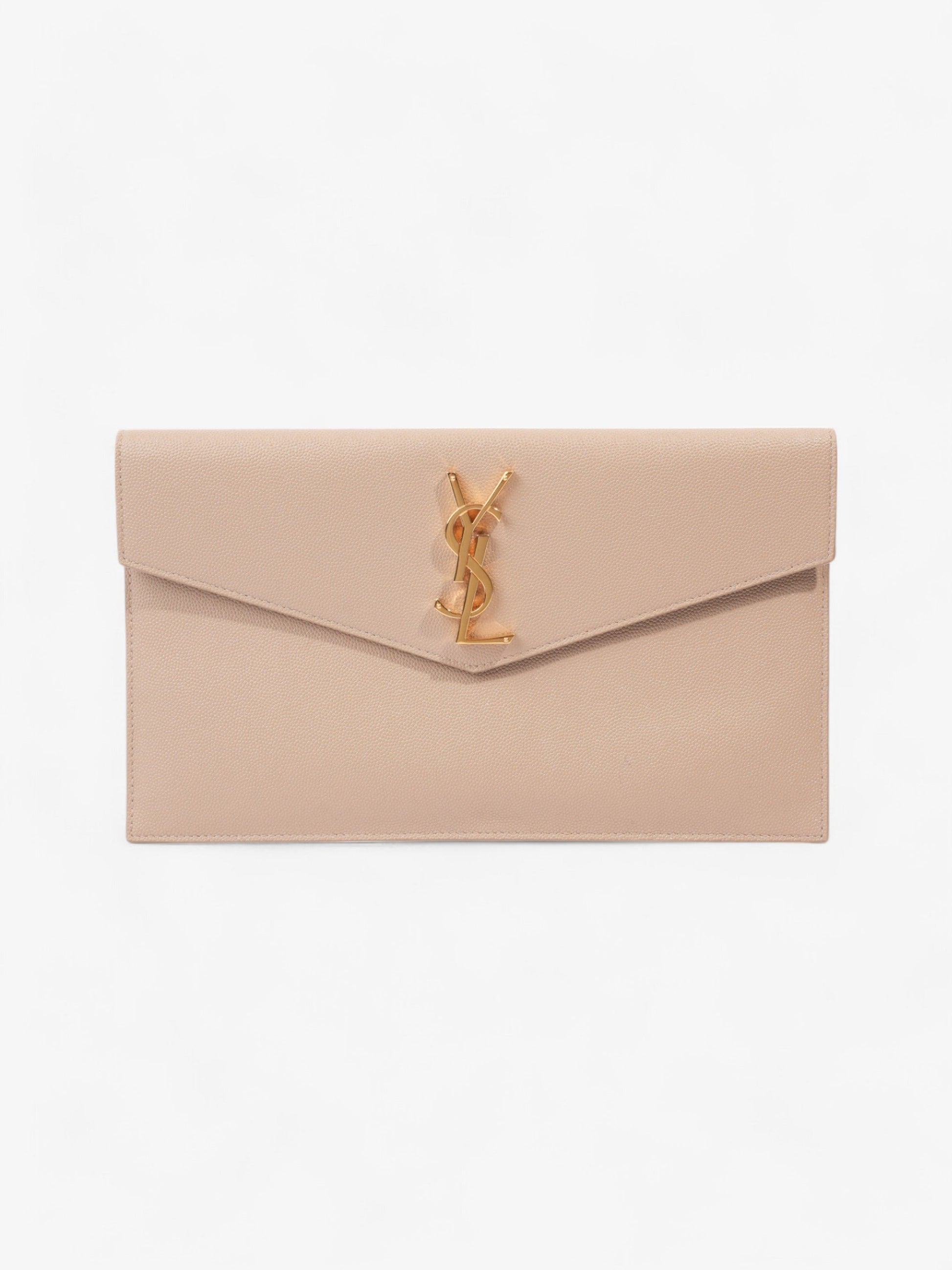 YSL Saint Laurent Uptown Clutch Dark Grained Leather Beige Clutch Bag