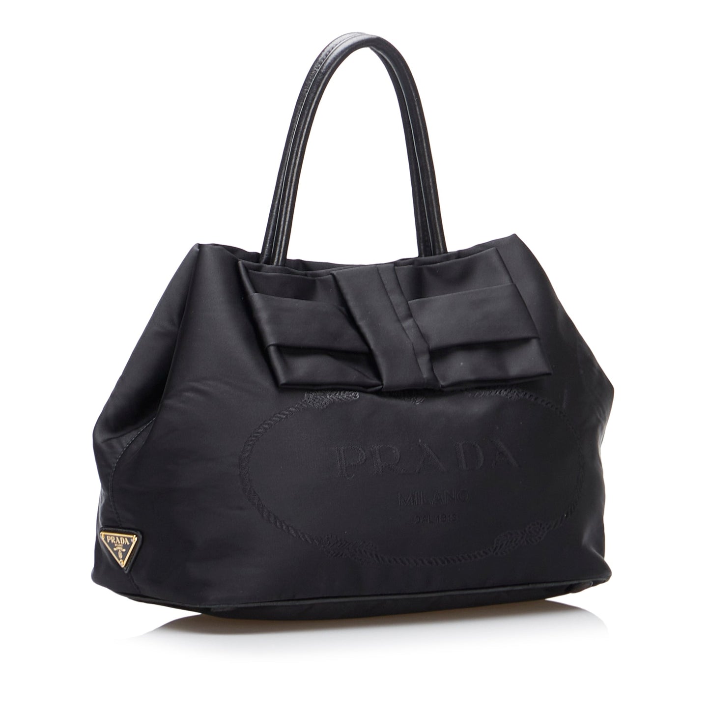 Prada Canapa Tessuto Bow Handbag Black Travel Bag