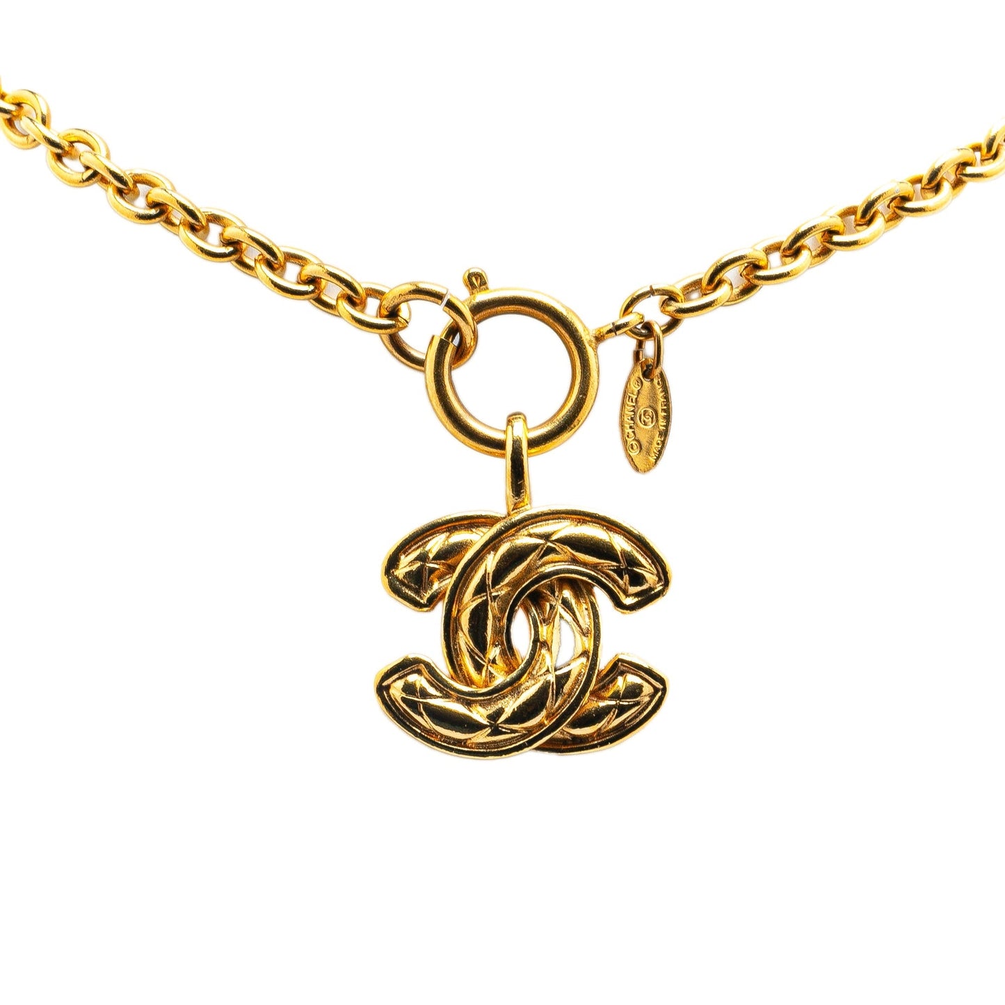 Gold Chanel Gold Plated CC Quilted Pendant Necklace