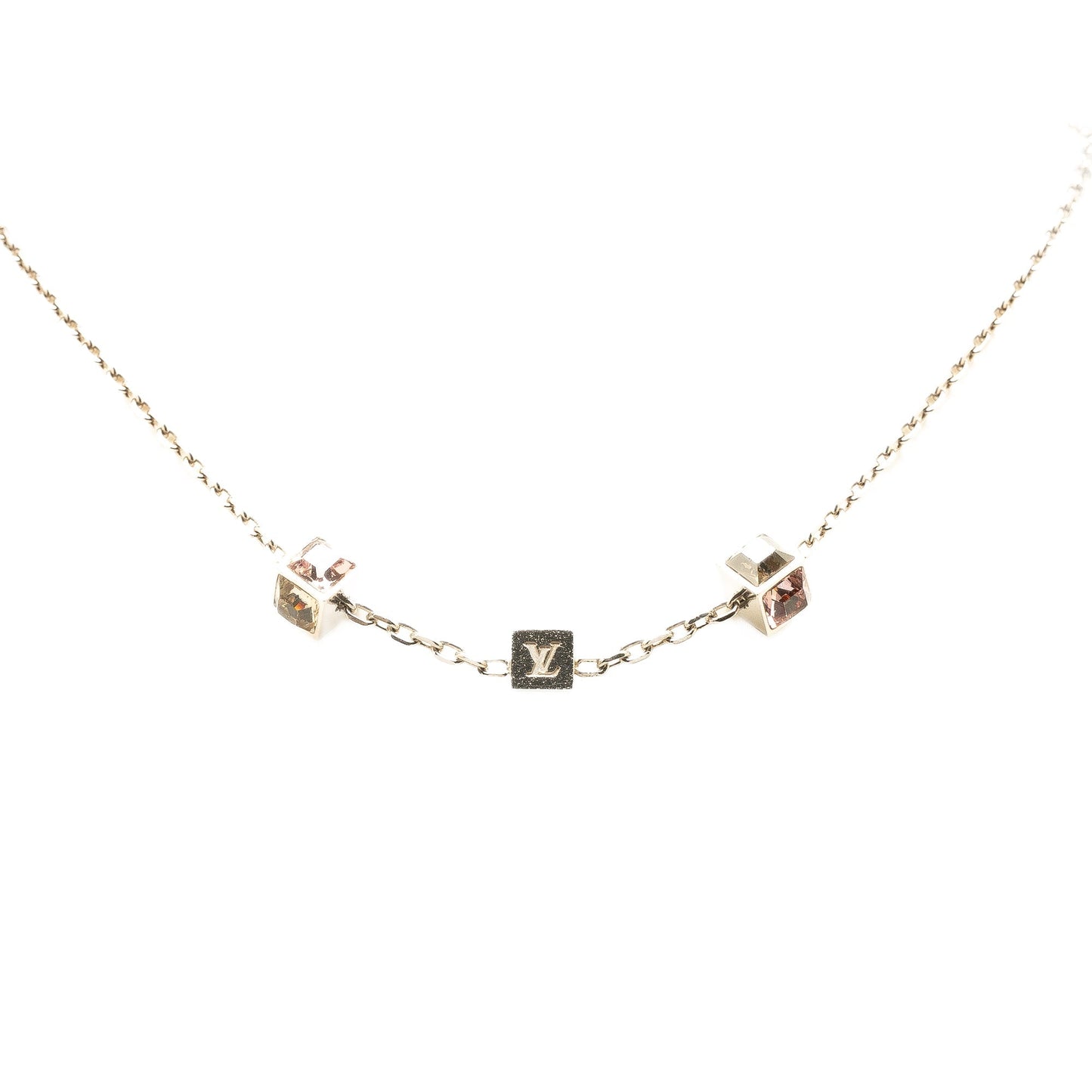 Silver Louis Vuitton Silver Plated Crystal Gamble Necklace