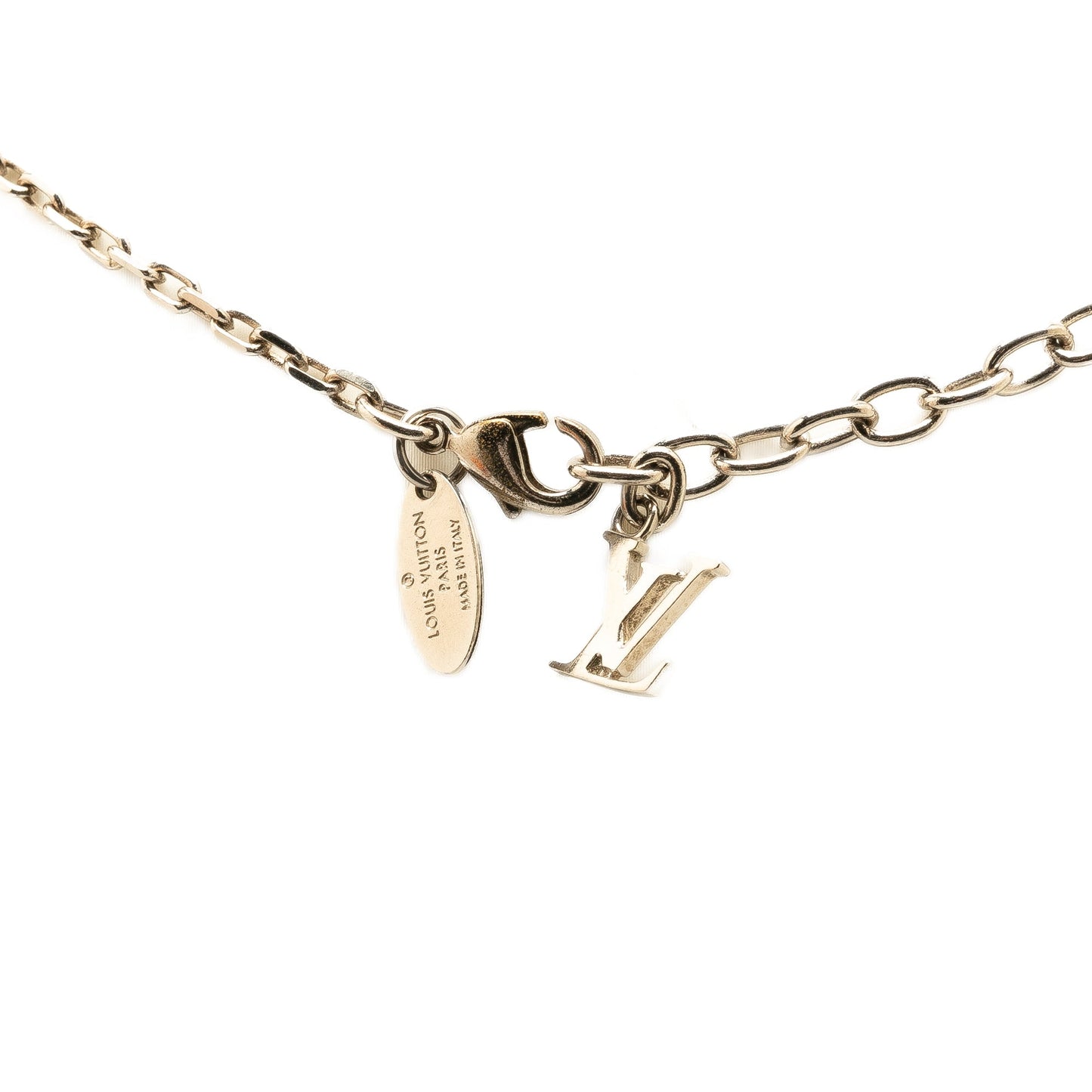 Silver Louis Vuitton Silver Plated Crystal Gamble Necklace