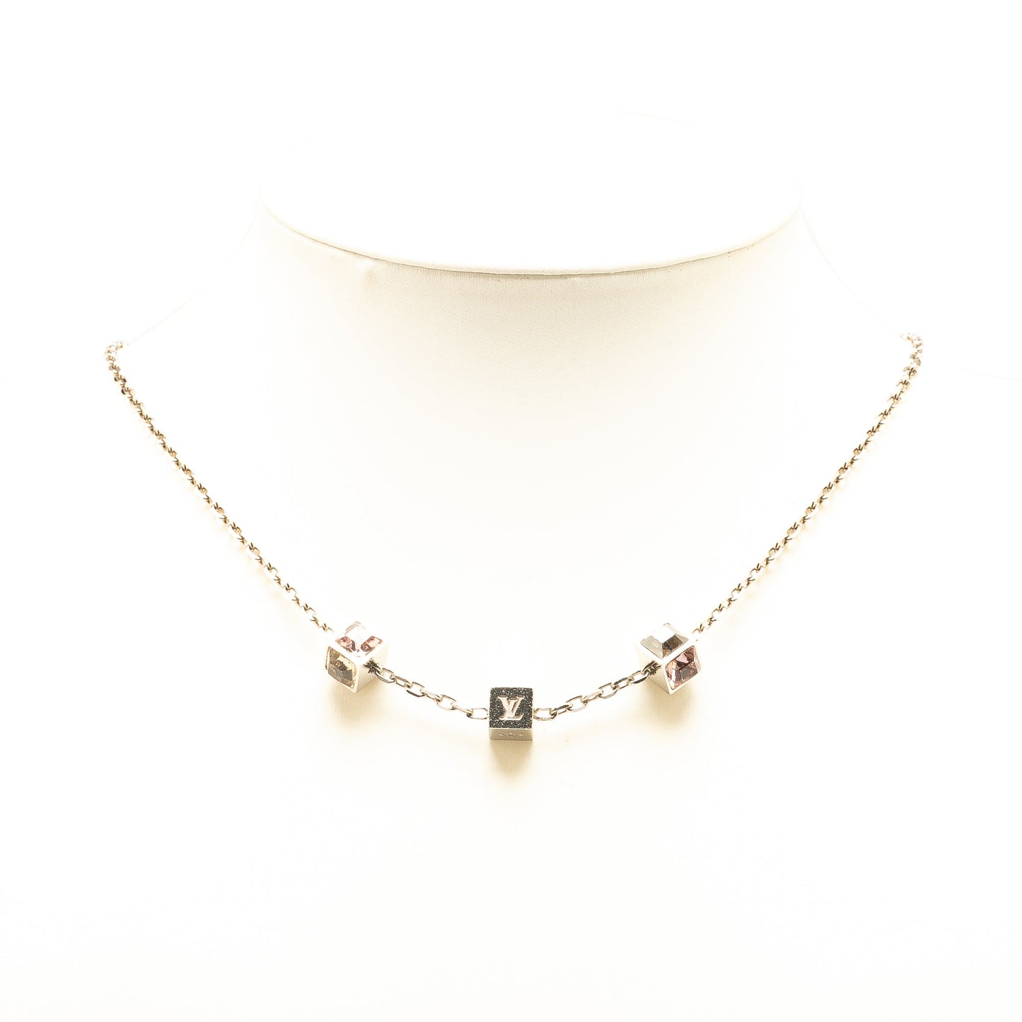 Silver Louis Vuitton Silver Plated Crystal Gamble Necklace