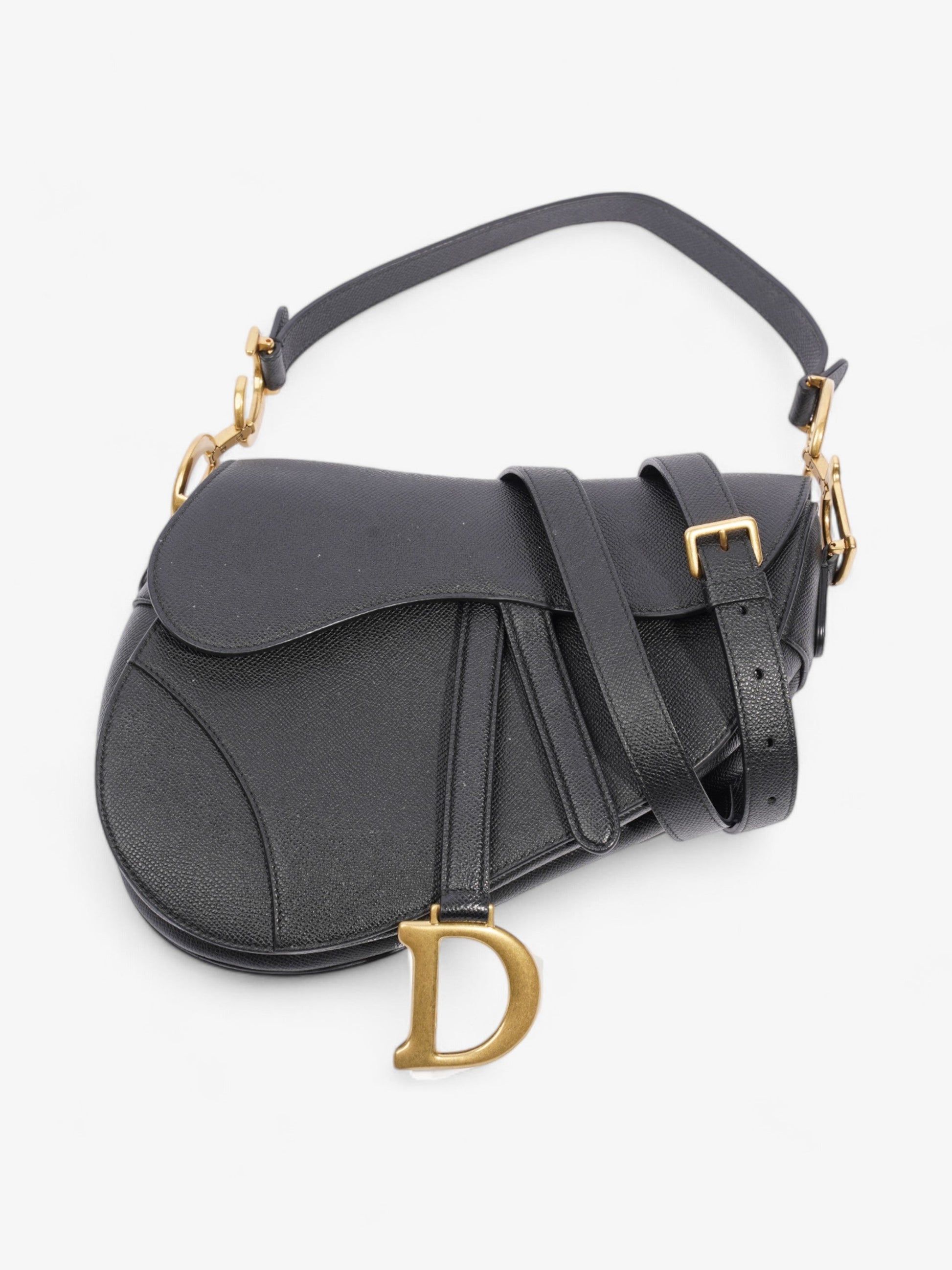 Dior Christian Saddle Bag Calfskin Leather Black Shoulder Bag Black Calfskin Leather