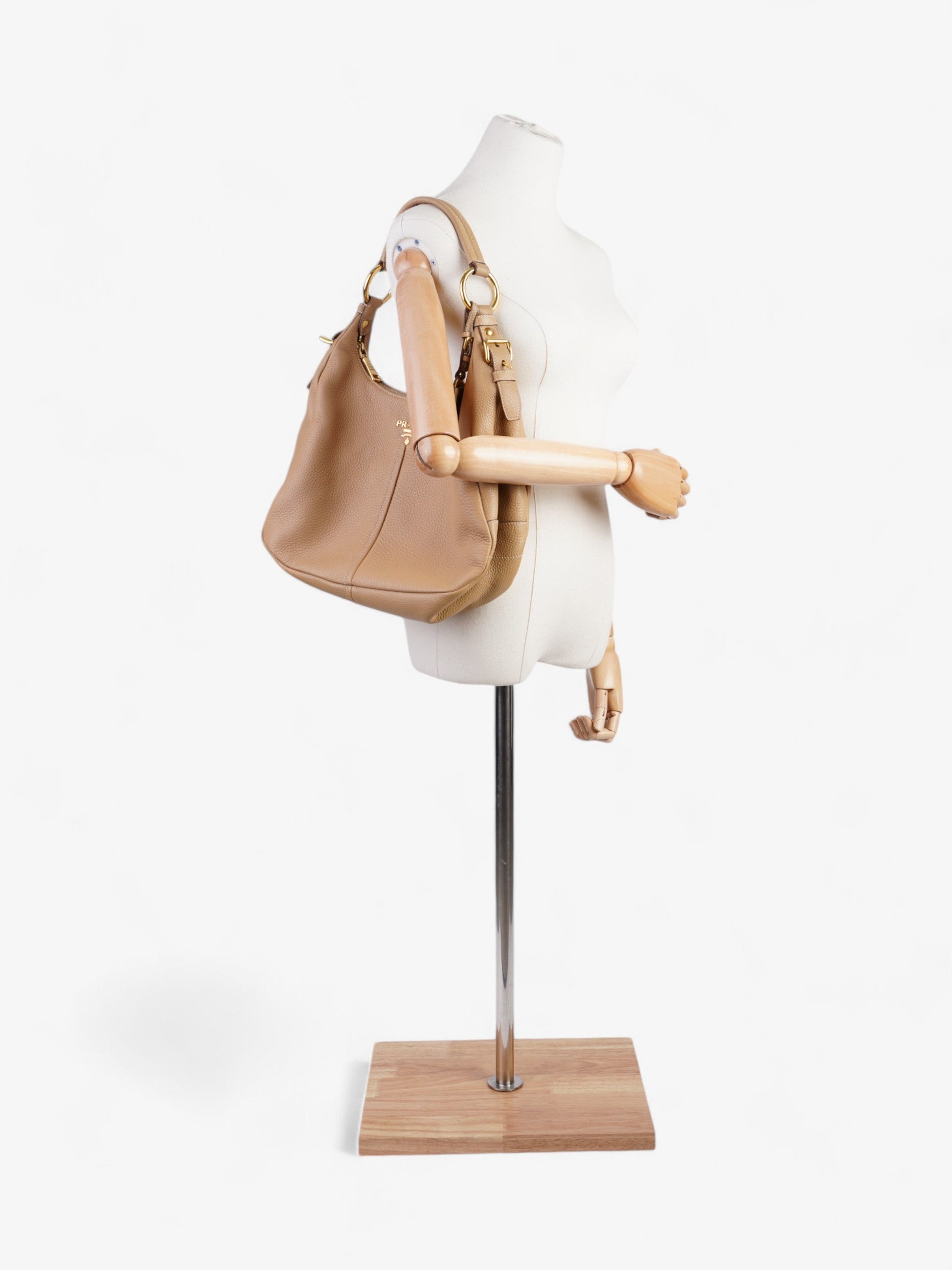 Prada Daino Shoulder Bag Leather Beige