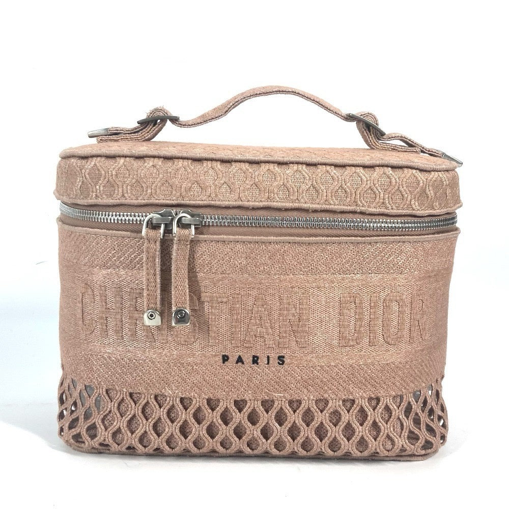 Dior Christian Handbag Mesh Vanity Bag Women Canvas Pink Travel Bag