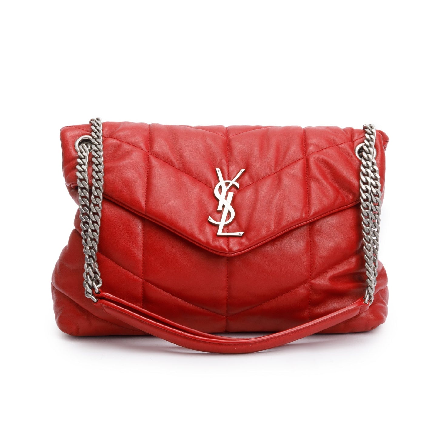 YSL Saint Laurent Nappa Puffer Loulou Shoulder Bag Leather Red