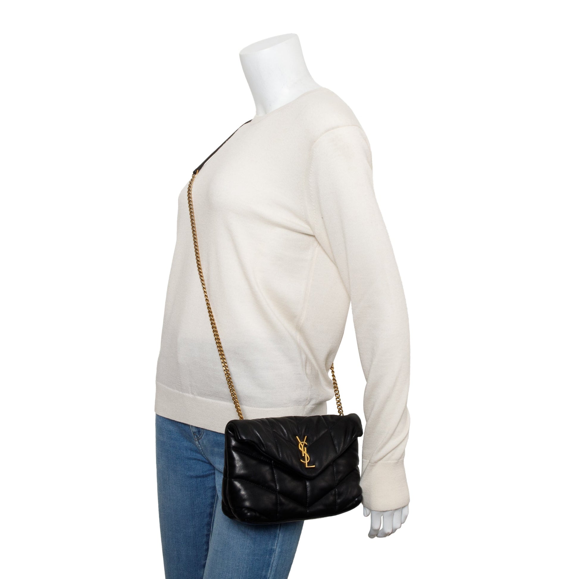 YSL Saint Laurent Toy Puffer Loulou Shoulder Bag Leather Black