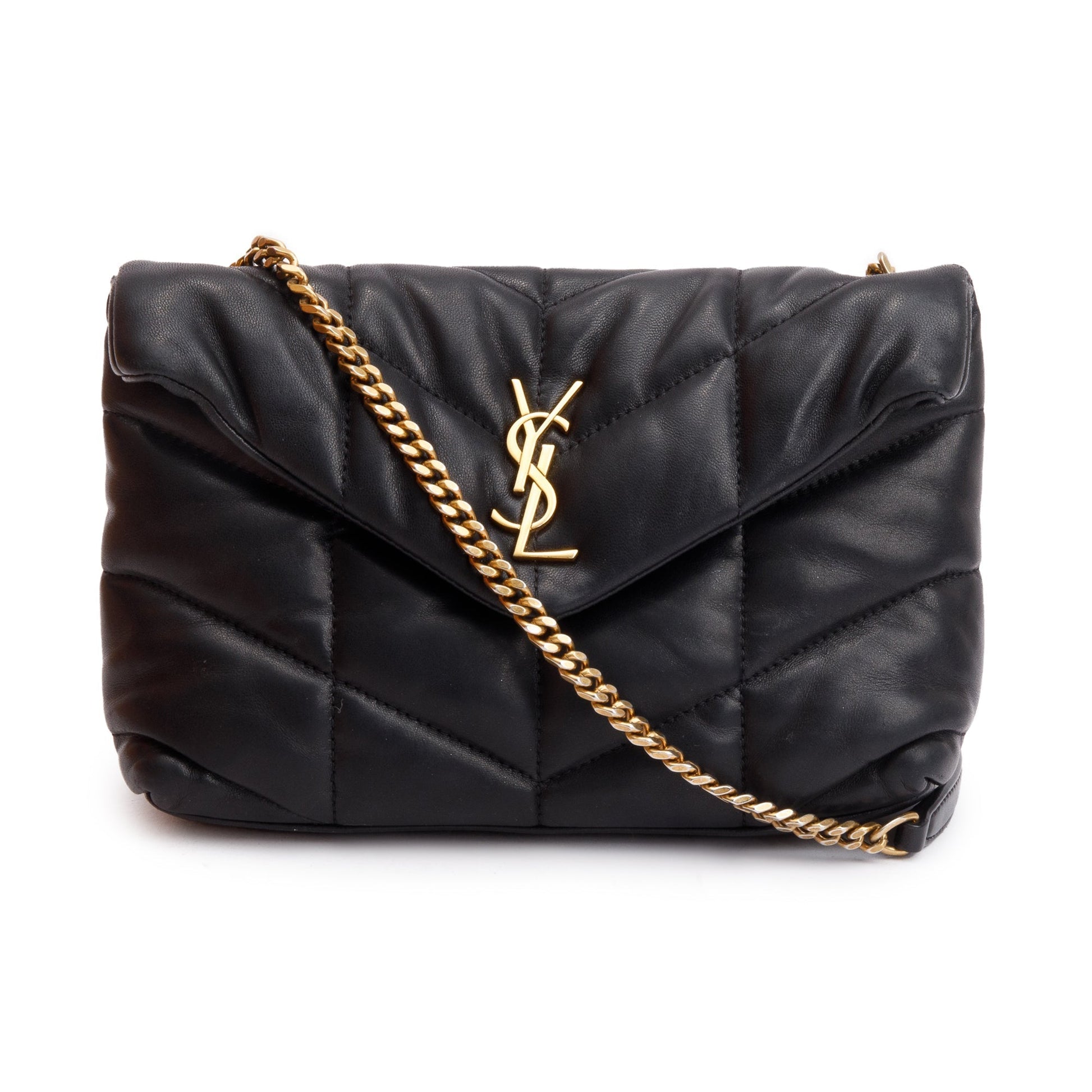 YSL Saint Laurent Toy Puffer Loulou Shoulder Bag Leather Black