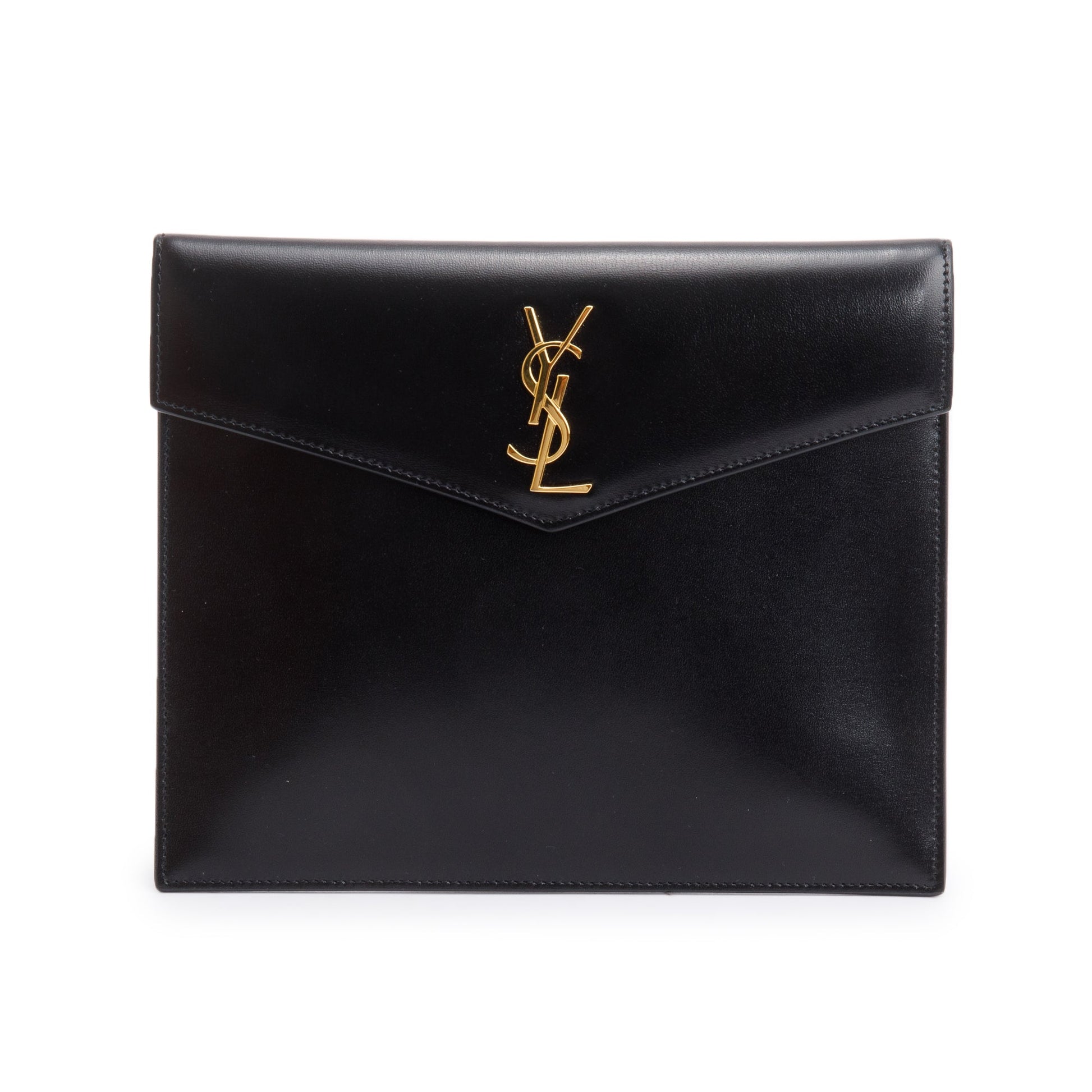 YSL Saint Laurent Smooth Shiny Baby Uptown Pouch Travel Bag Leather Black