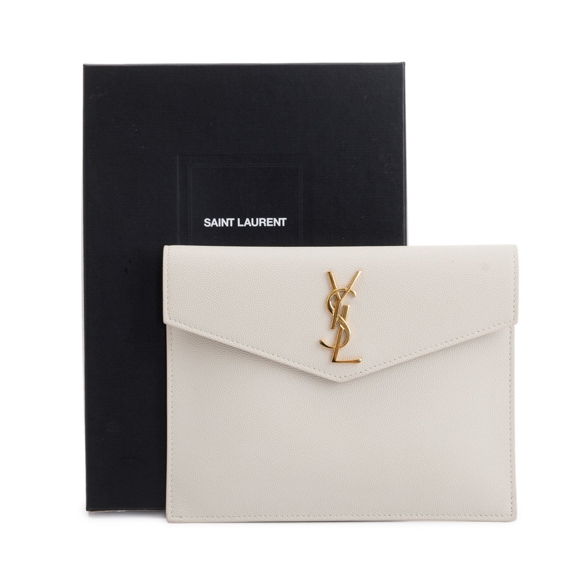YSL Saint Laurent Creme Grain De Poudre Uptown Baby Pouch Monogram Travel Bag