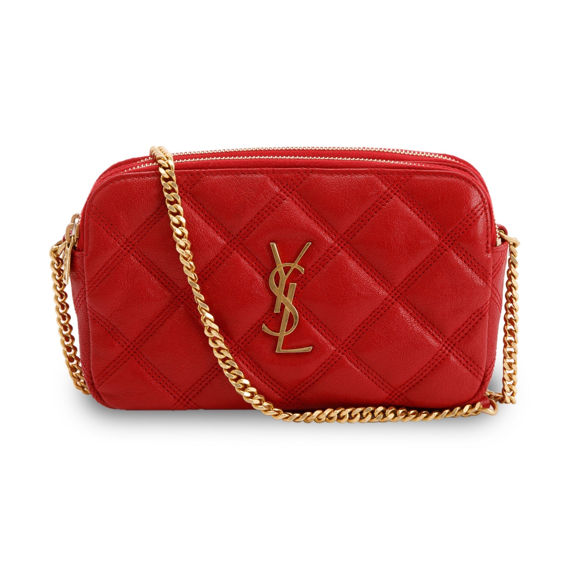 YSL Saint Laurent Becky Double Zip Bag Quilted Red Travel Bag