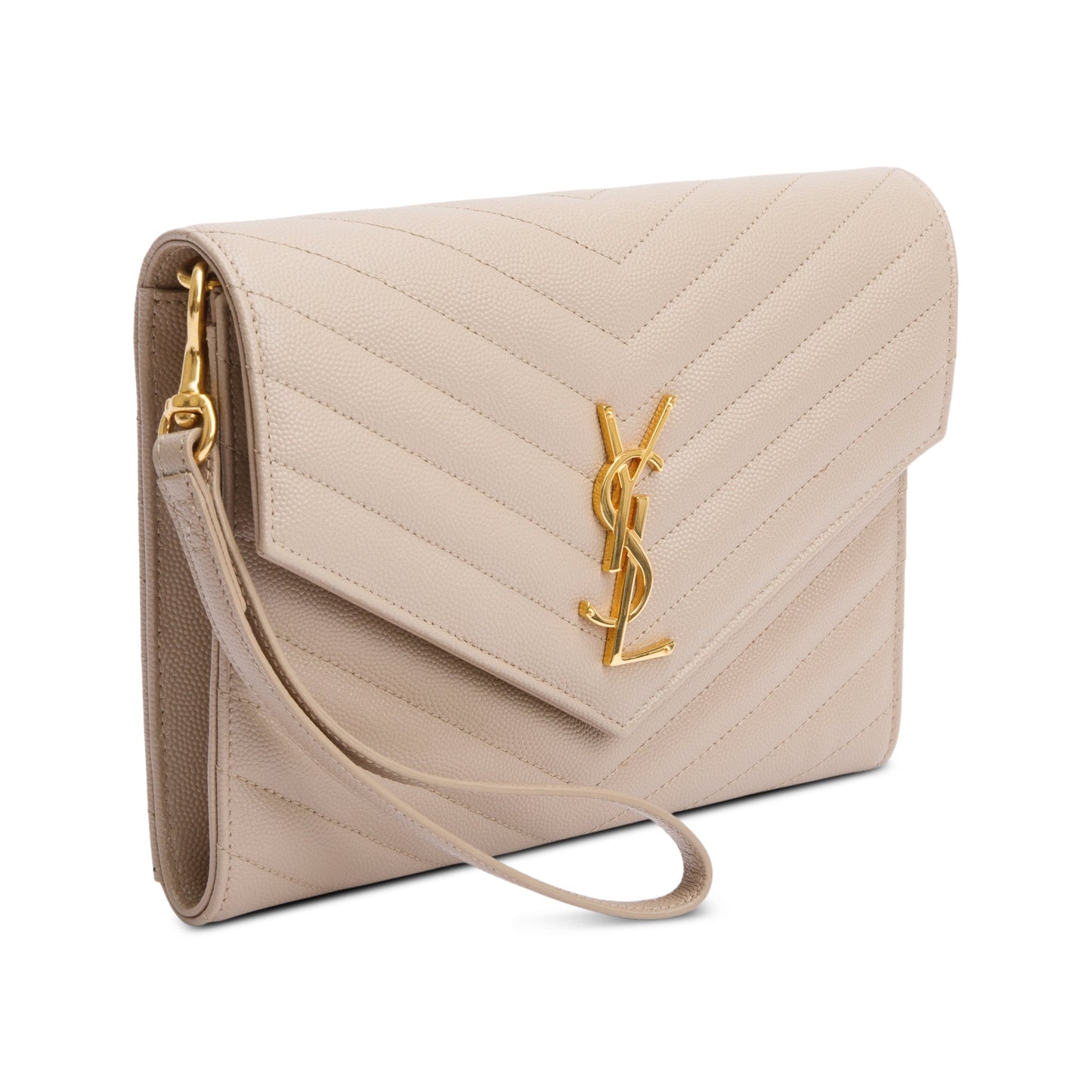 YSL Saint Laurent Grain De Poudre Cassandre Flap Wristlet Pouch Leather Matelasse Travel Bag Pouch 58591
