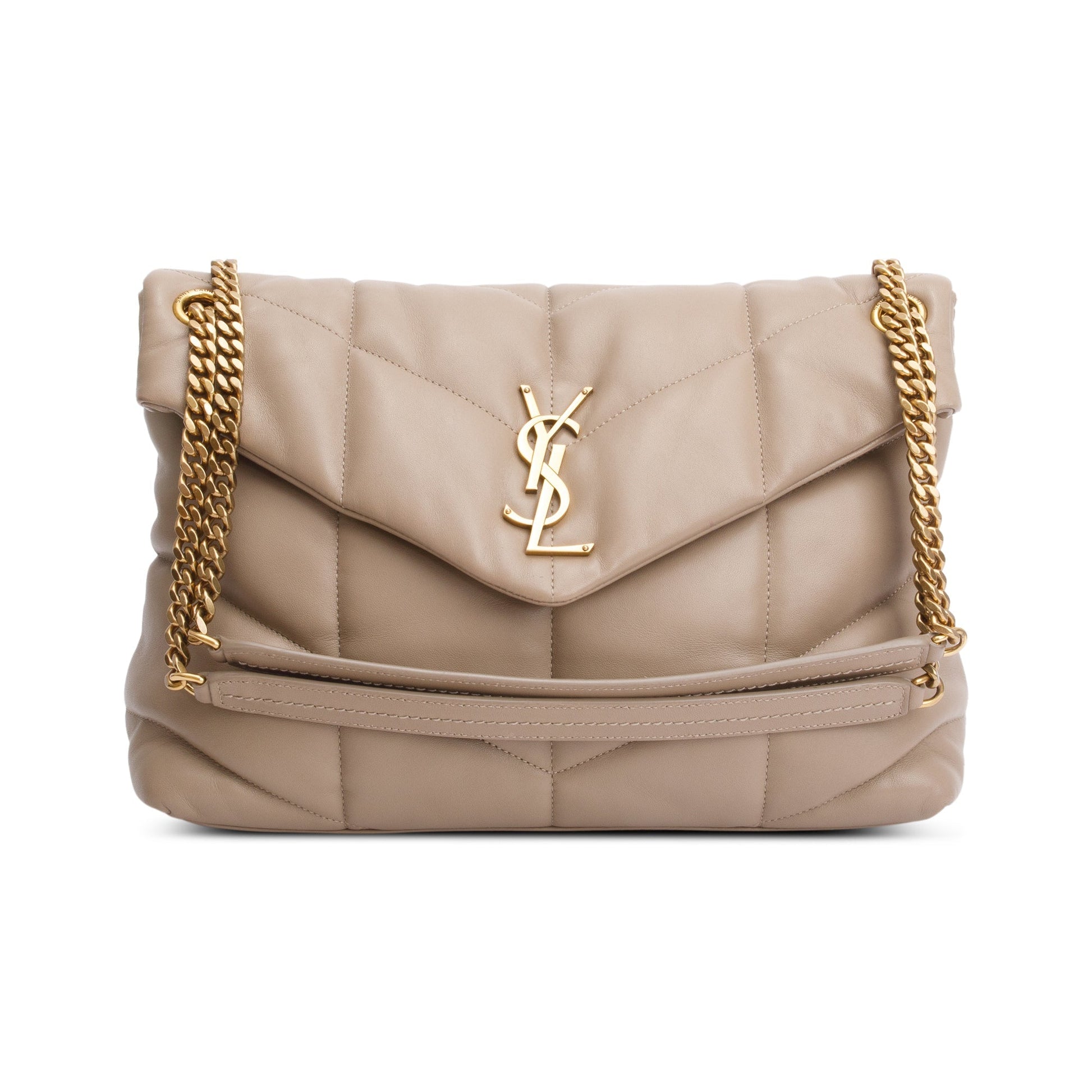 YSL Saint Laurent Nappa Puffer Loulou Shoulder Bag Leather Beige