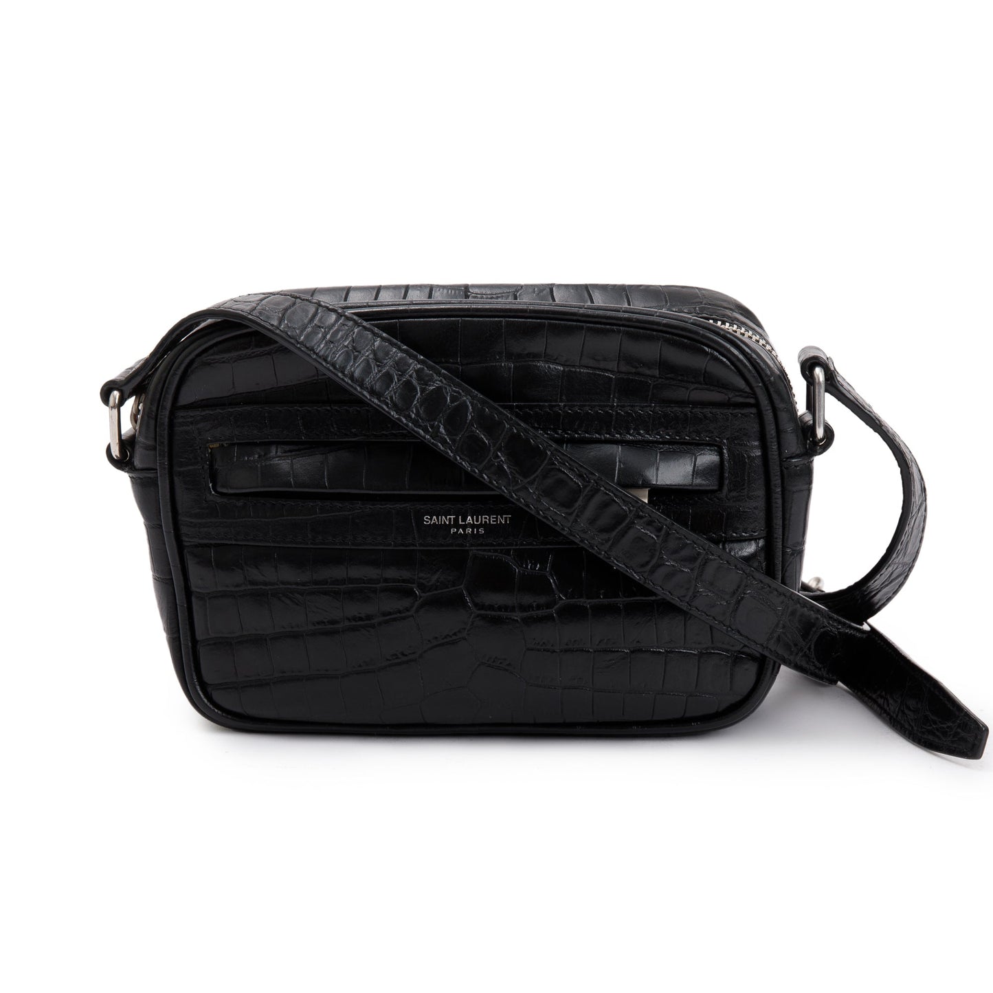 YSL Saint Laurent Croc Embossed Camp Camera Bag Crossbody Bag