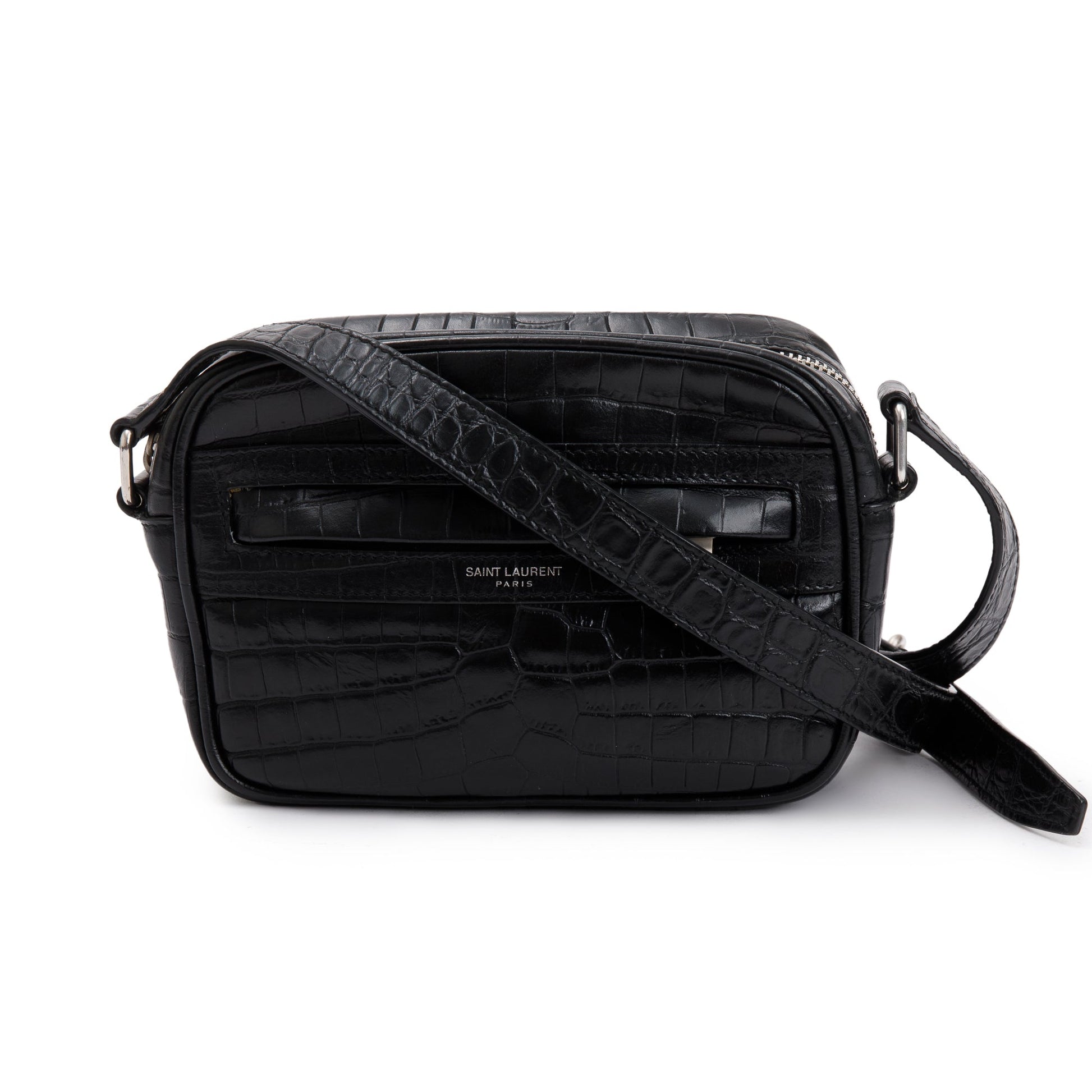 YSL Saint Laurent Croc Embossed Camp Camera Bag Crossbody Bag