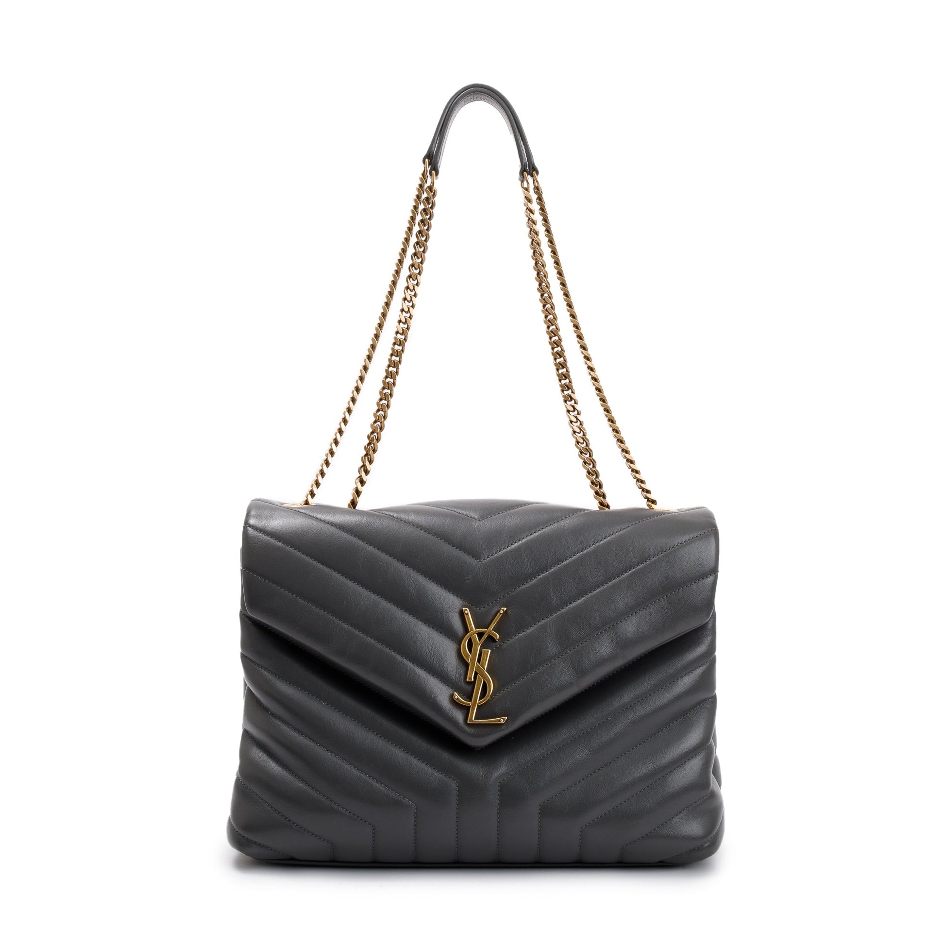 YSL Saint Laurent Grey Calfskin Loulou Shoulder Bag Leather Monogram