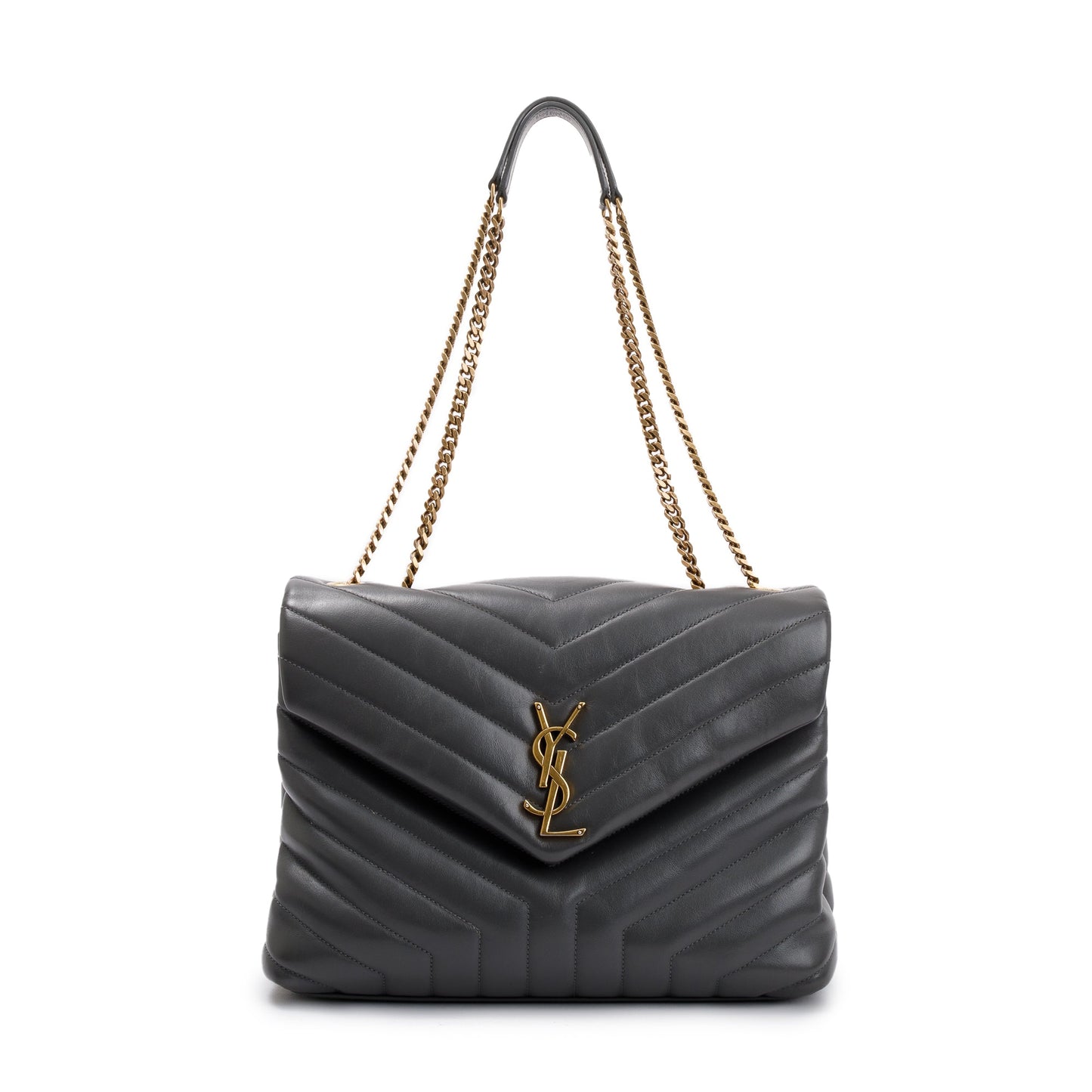 YSL Saint Laurent Grey Calfskin Loulou Shoulder Bag Leather Monogram