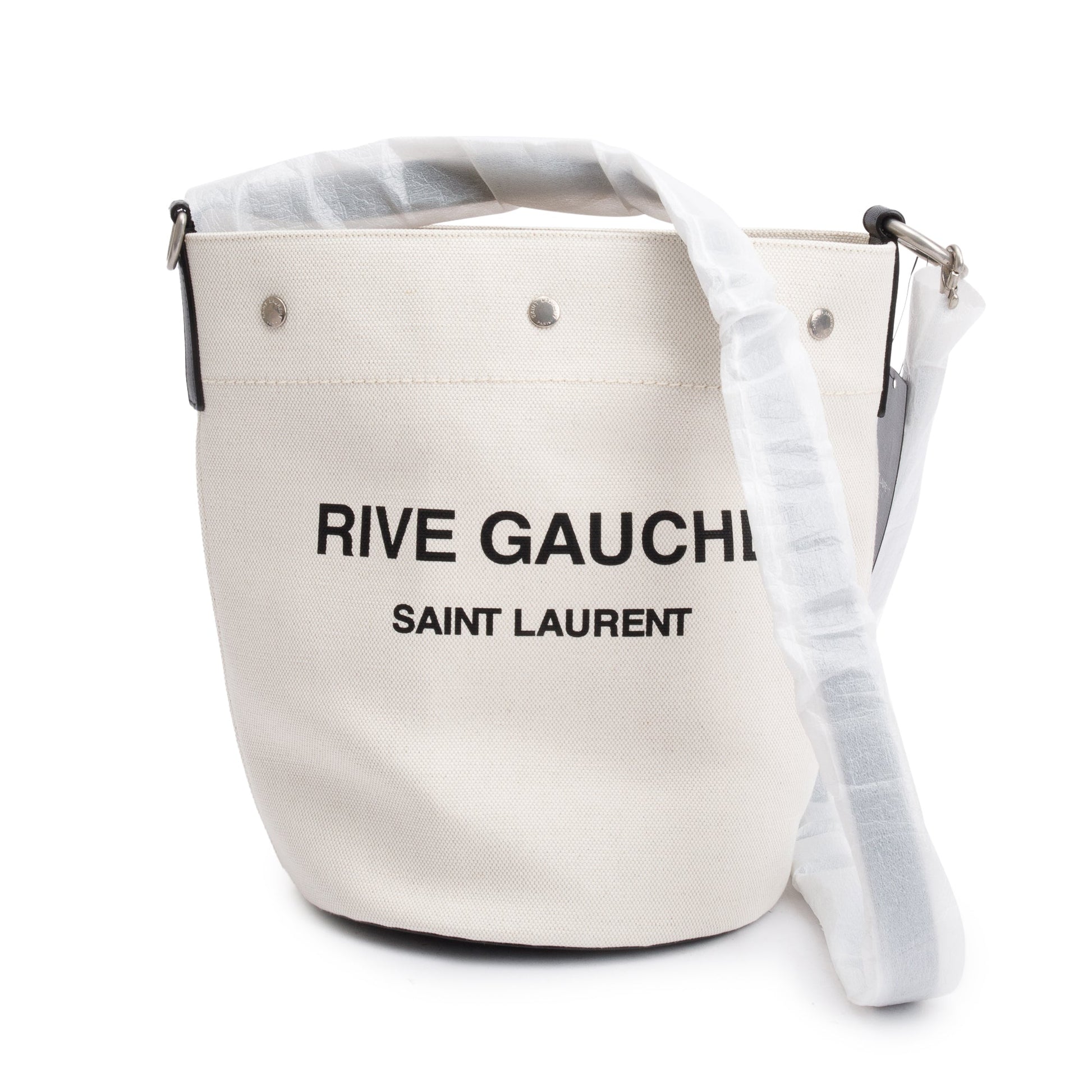 YSL Saint Laurent Rive Gauche Bag Canvas White Bucket Bag