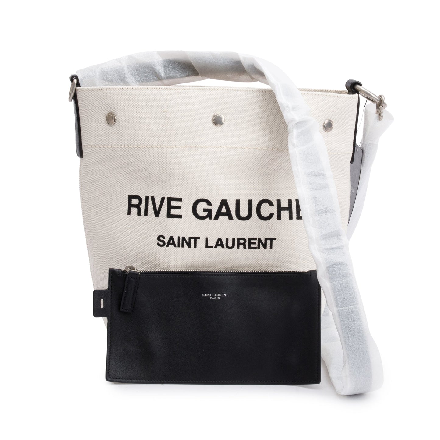 YSL Saint Laurent Rive Gauche Bag Canvas White Bucket Bag