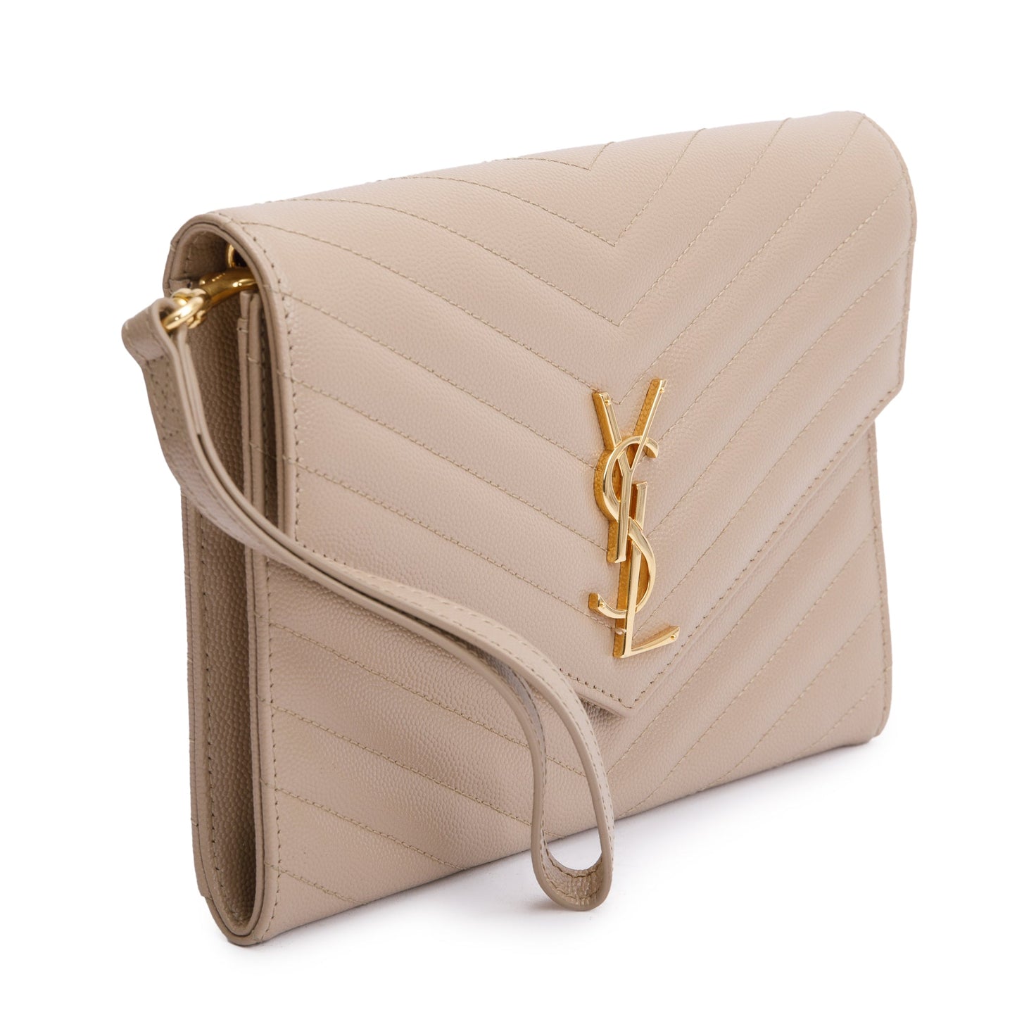 YSL Saint Laurent Grain De Poudre Cassandre Pouch Travel Bag Matelasse Beige
