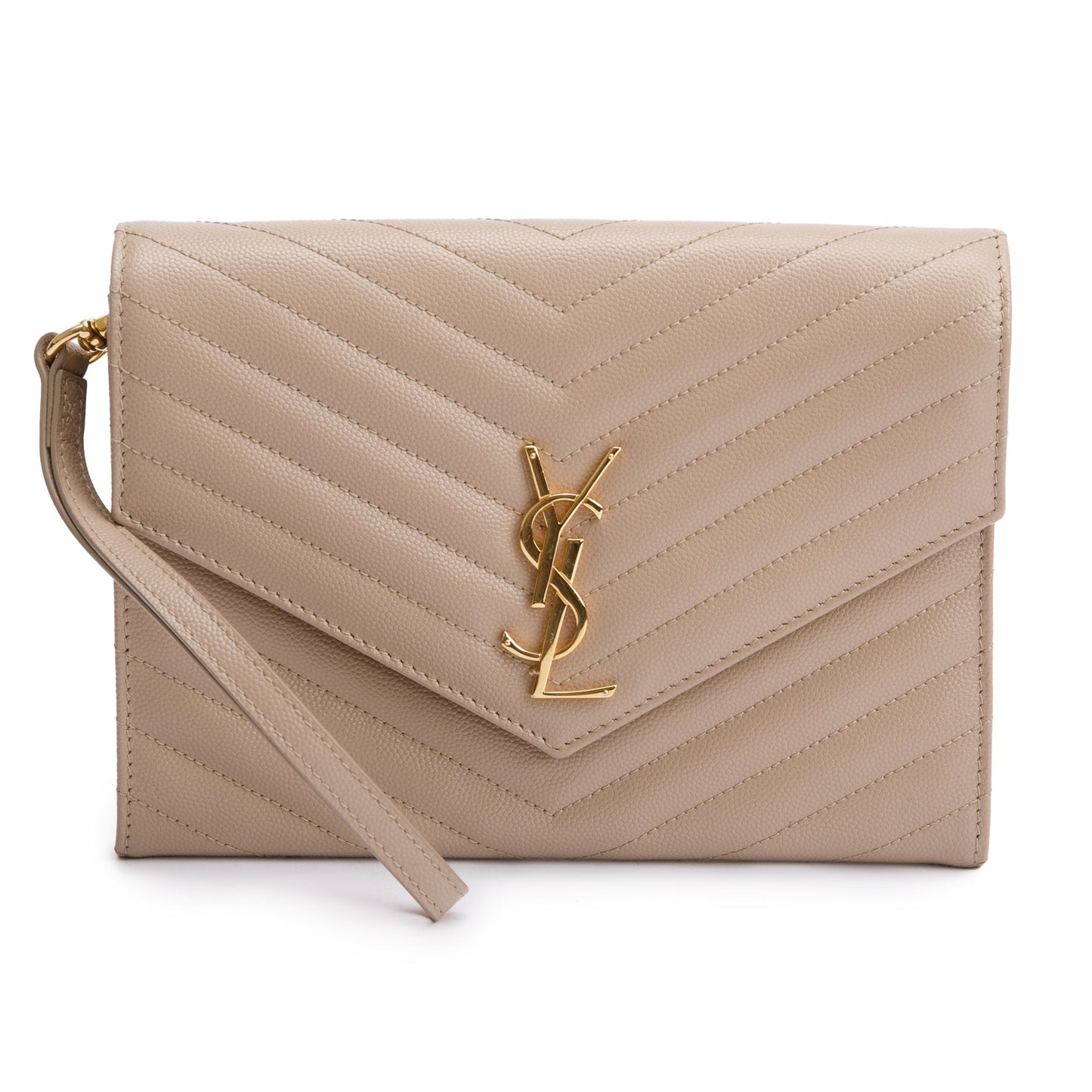 YSL Saint Laurent Grain De Poudre Cassandre Pouch Travel Bag Matelasse Beige