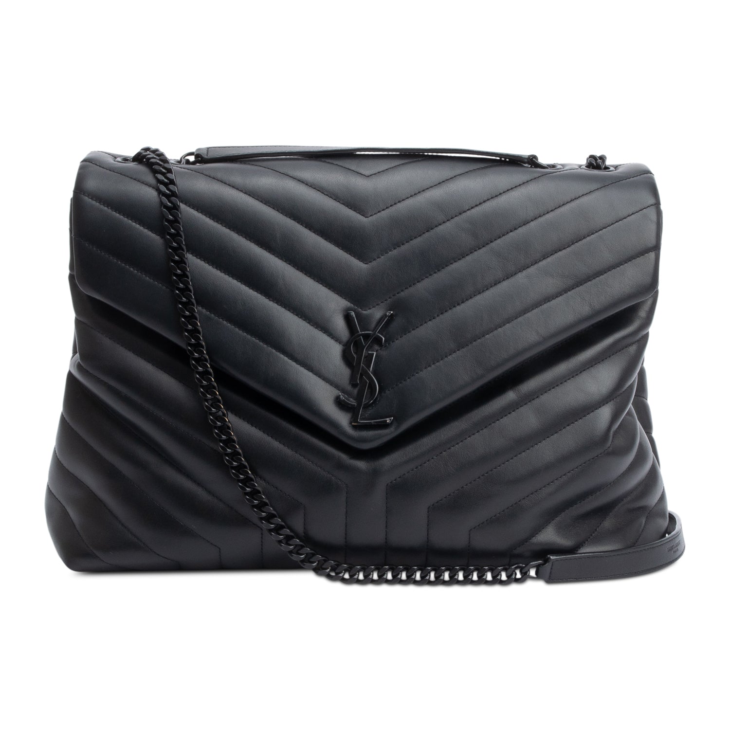 YSL Saint Laurent Calfskin Loulou Shoulder Bag Leather Black
