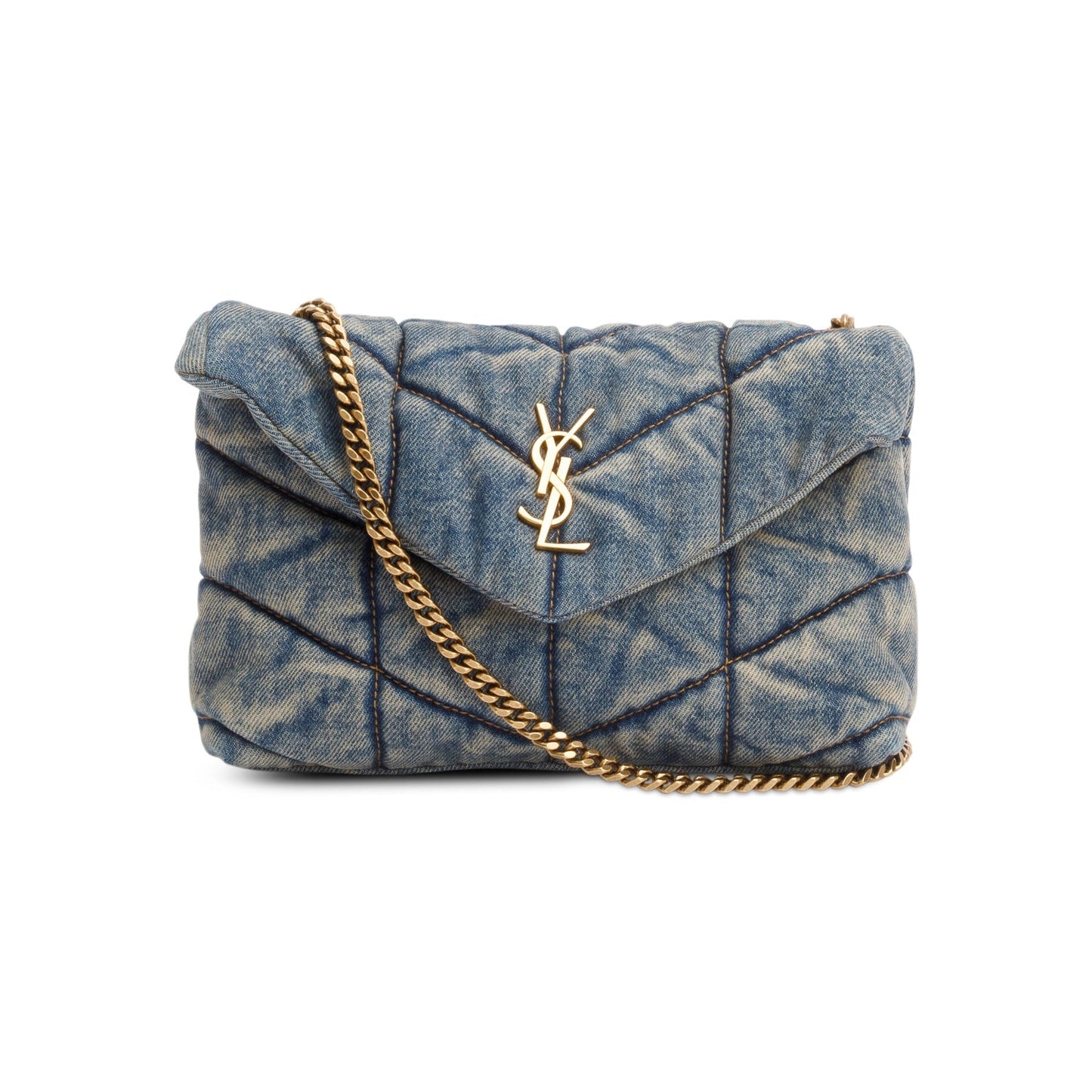 YSL Saint Laurent Toy Puffer Loulou Shoulder Bag Denim Blue