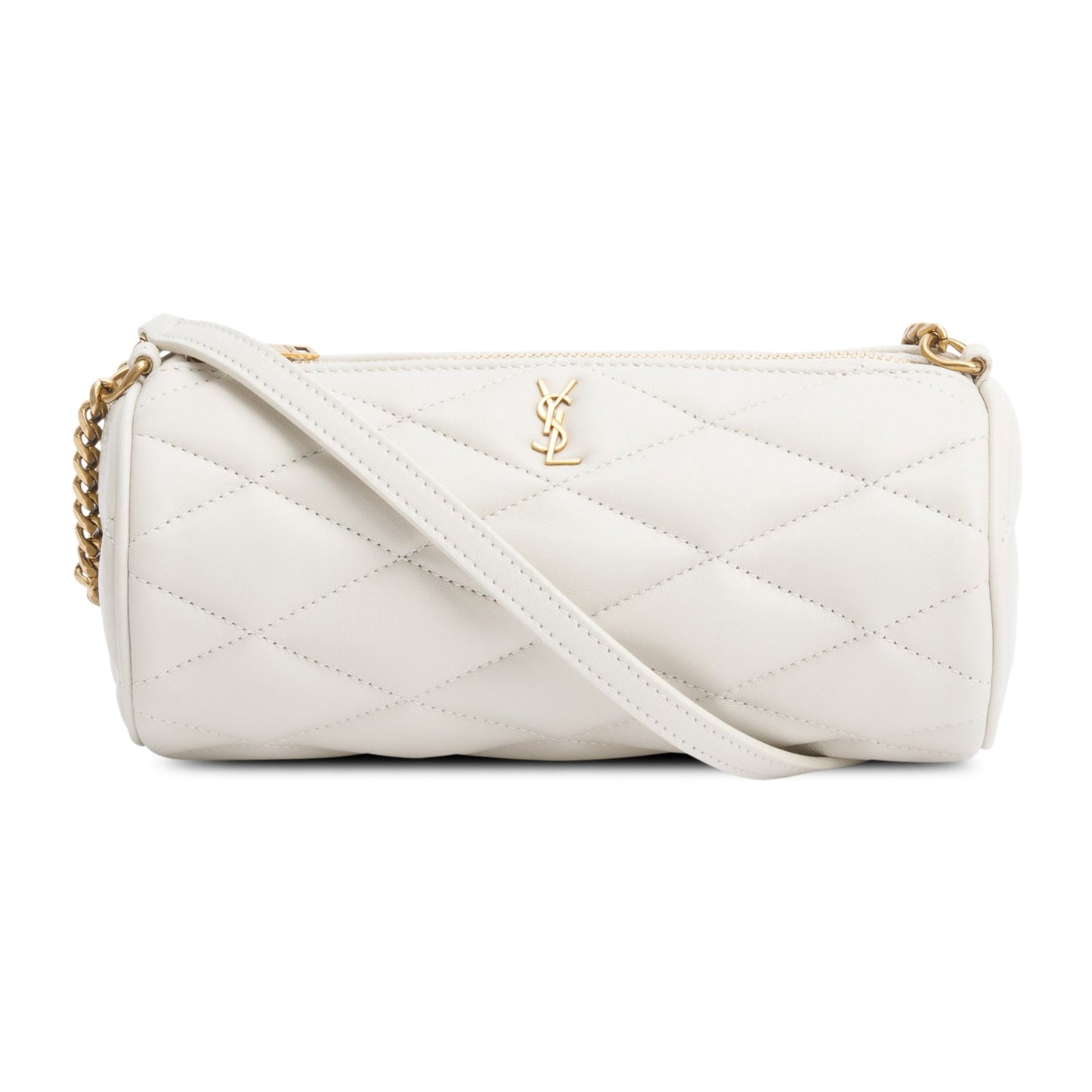 YSL Saint Laurent Ivory Lambskin Sade Tube Bag Leather Quilted Travel Bag