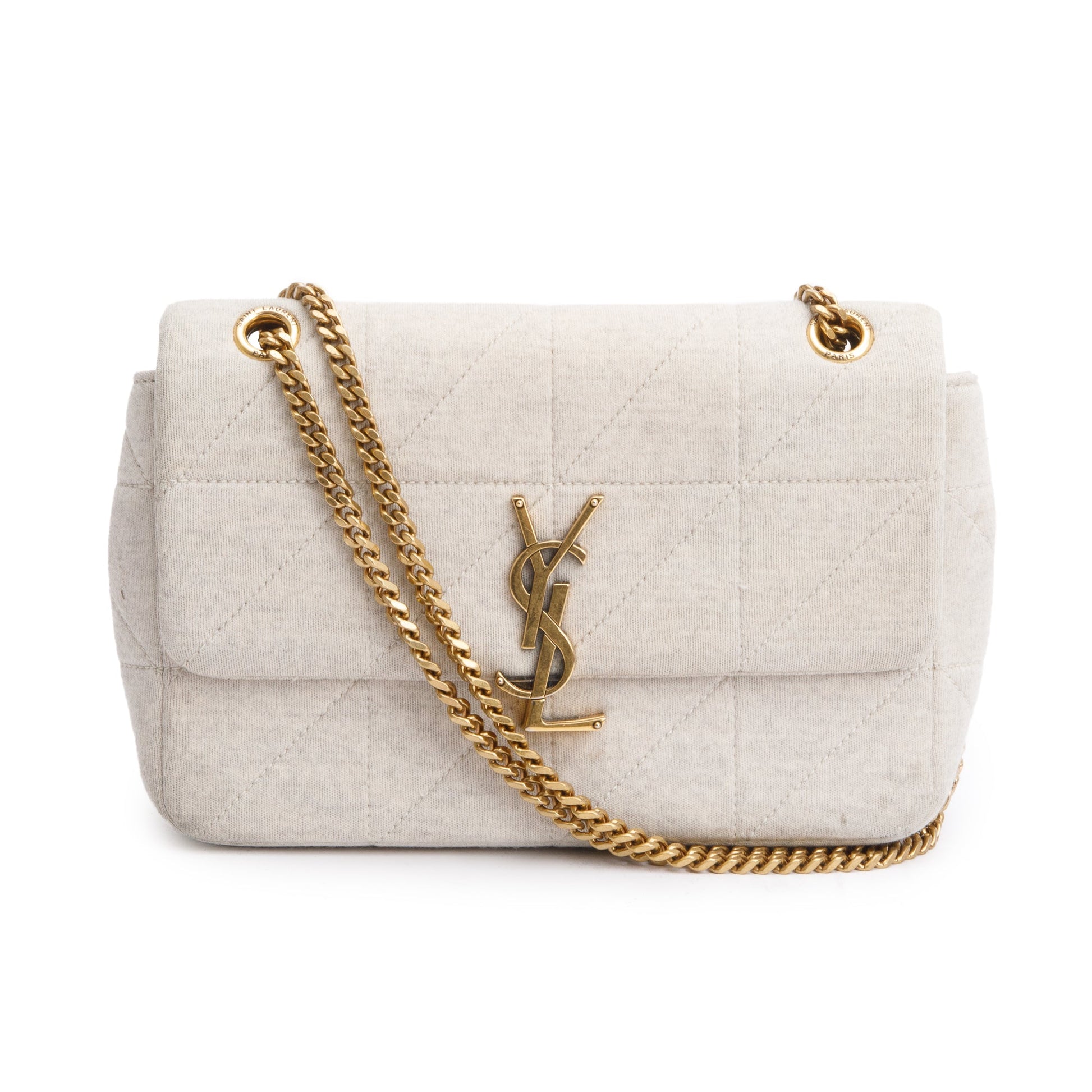 YSL Saint Laurent Neutral Jersey Wool Jamie Shoulder Bag Quilted Medium