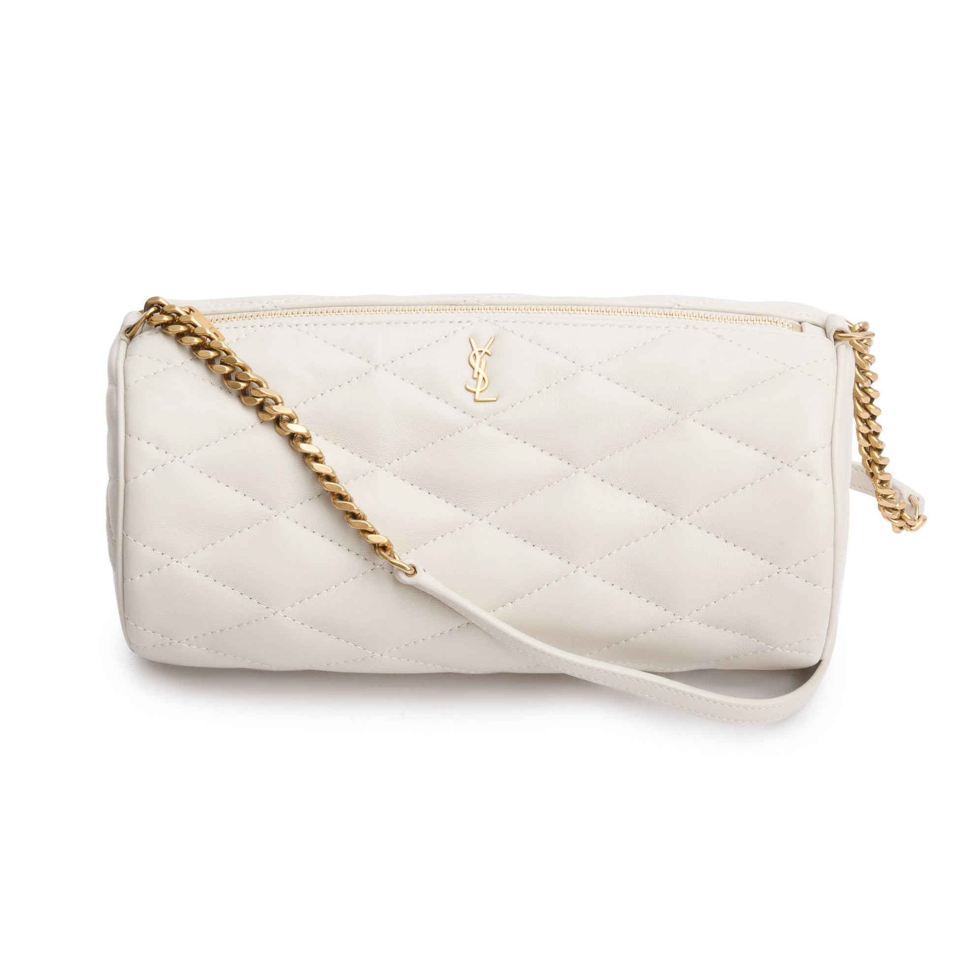 YSL Saint Laurent Neutral Lambskin Sade Tube Bag Leather Quilted Travel Bag
