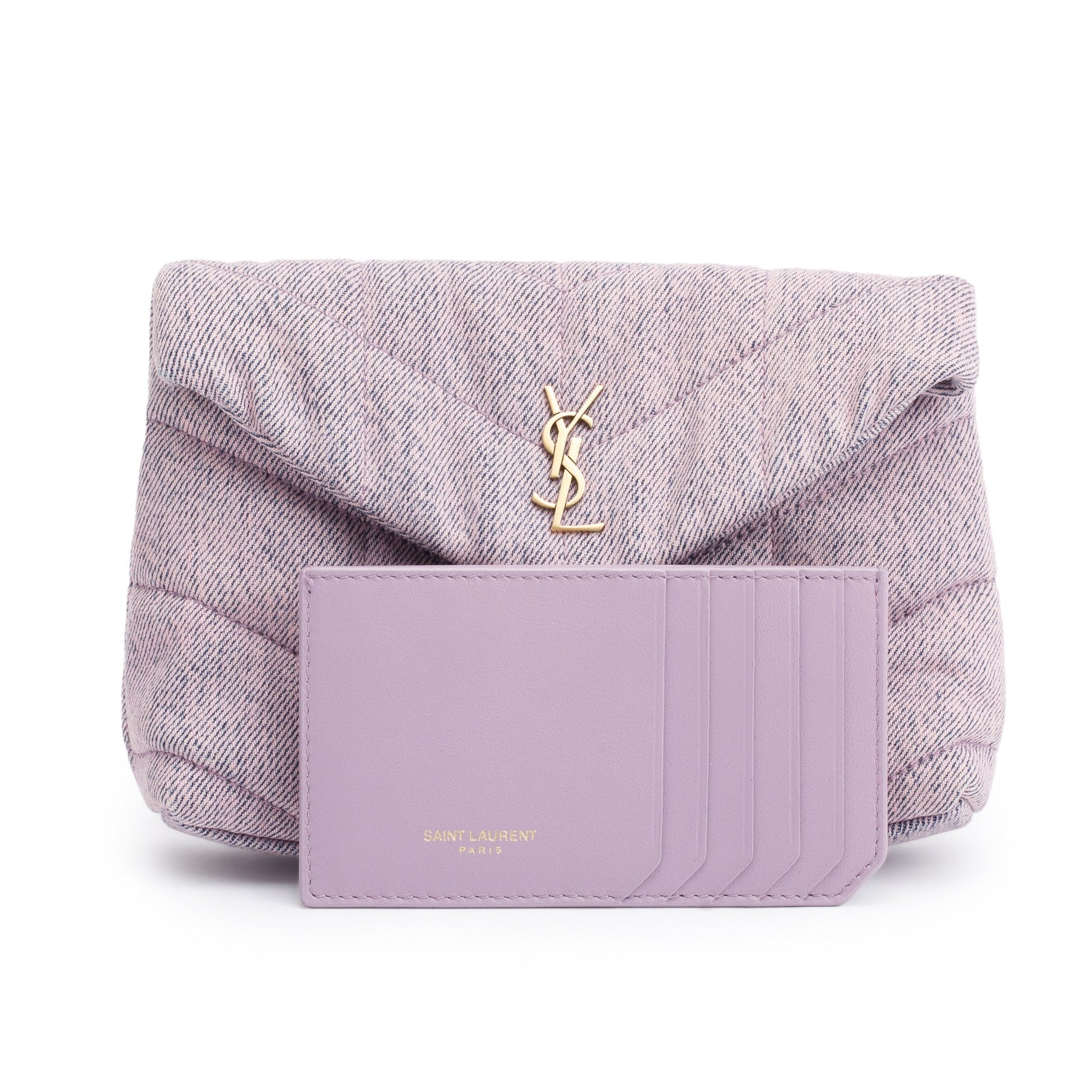 YSL Saint Laurent Purple Puffer Pouch Travel Bag Denim Small