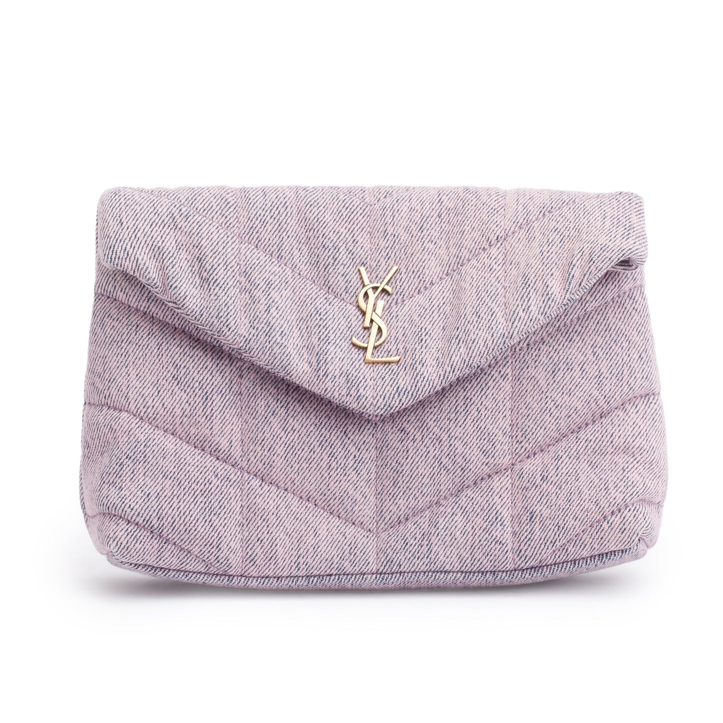 YSL Saint Laurent Purple Puffer Pouch Travel Bag Denim Small