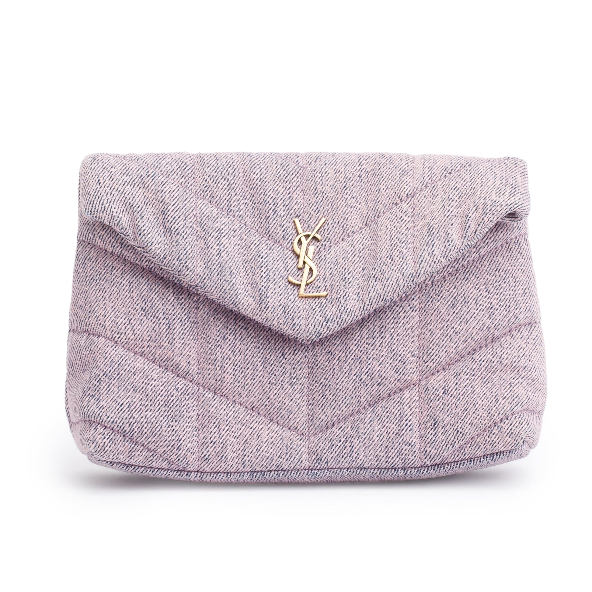 YSL Saint Laurent Purple Puffer Pouch Travel Bag Denim Small
