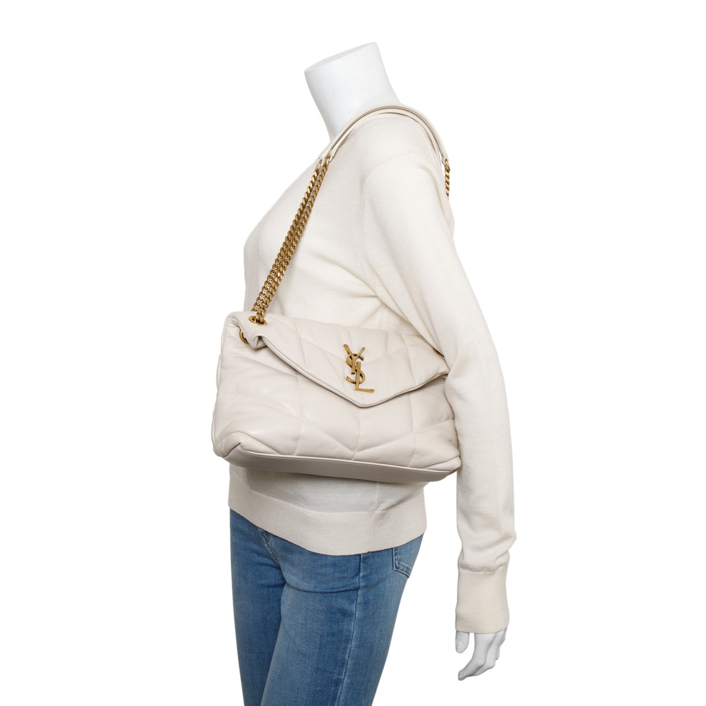YSL Saint Laurent Nappa Toy Puffer Loulou Shoulder Bag Leather White