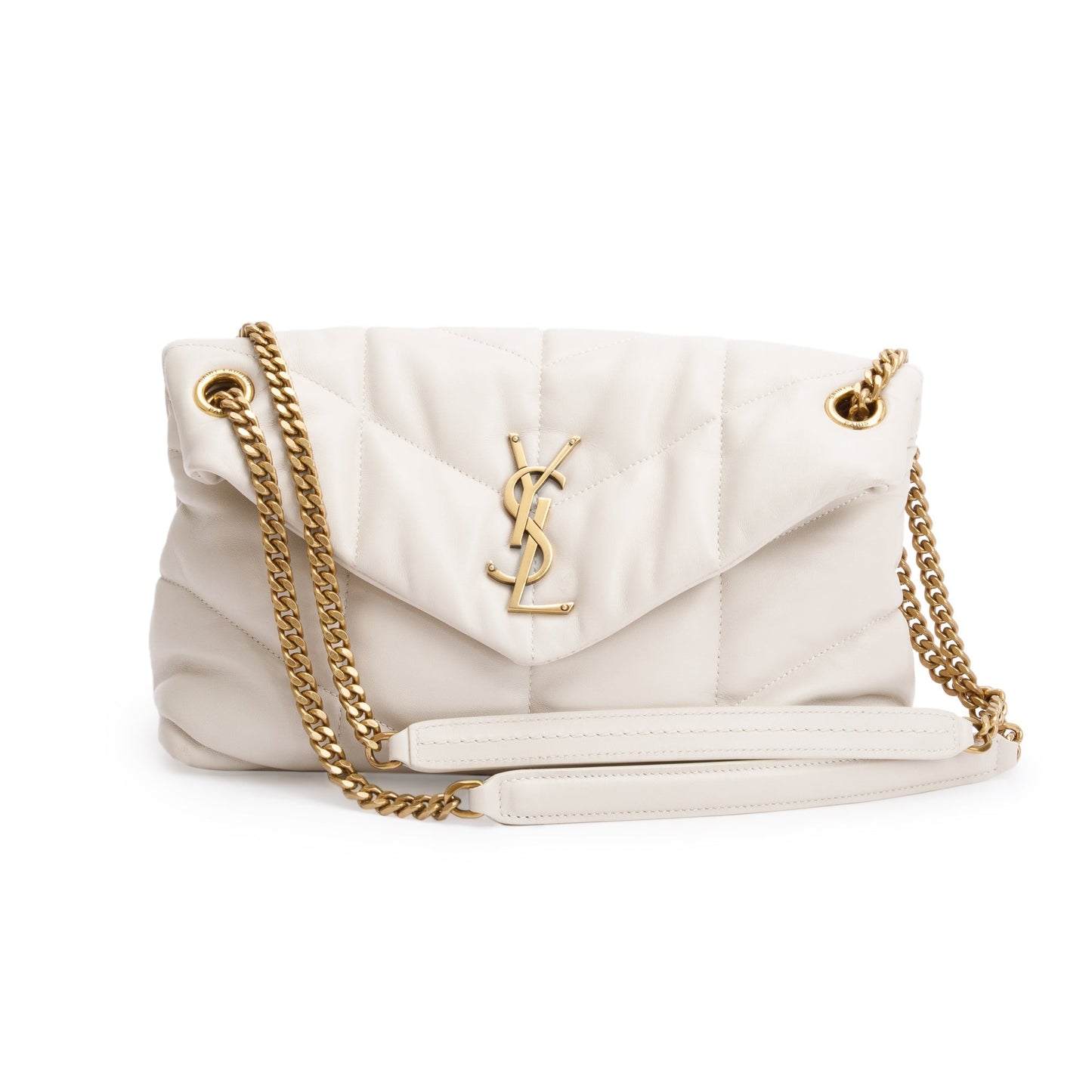 YSL Saint Laurent Nappa Toy Puffer Loulou Shoulder Bag Leather White