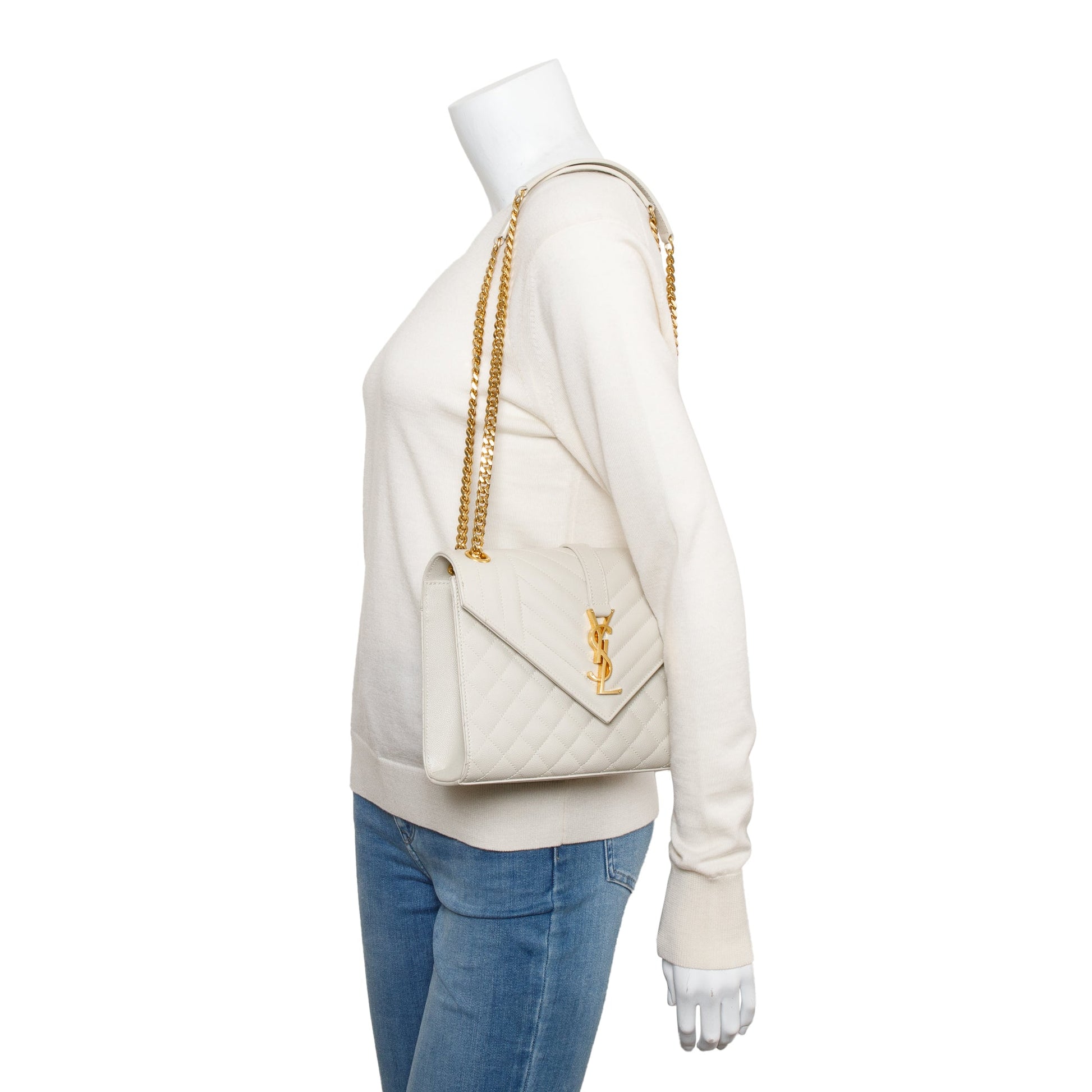 YSL Saint Laurent Grain De Poudre Medium Envelope Chain Bag Leather Quilted Travel Bag