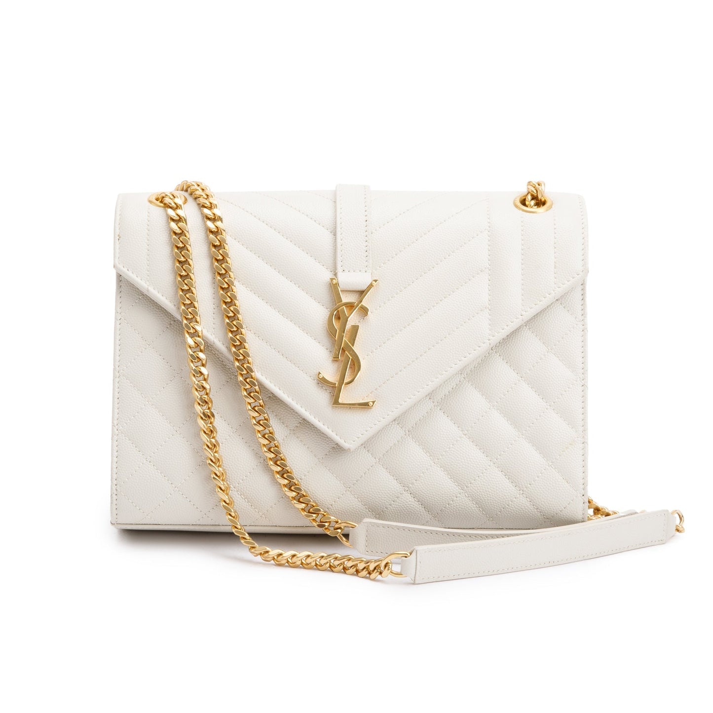 YSL Saint Laurent Grain De Poudre Medium Envelope Chain Bag Leather Quilted Travel Bag