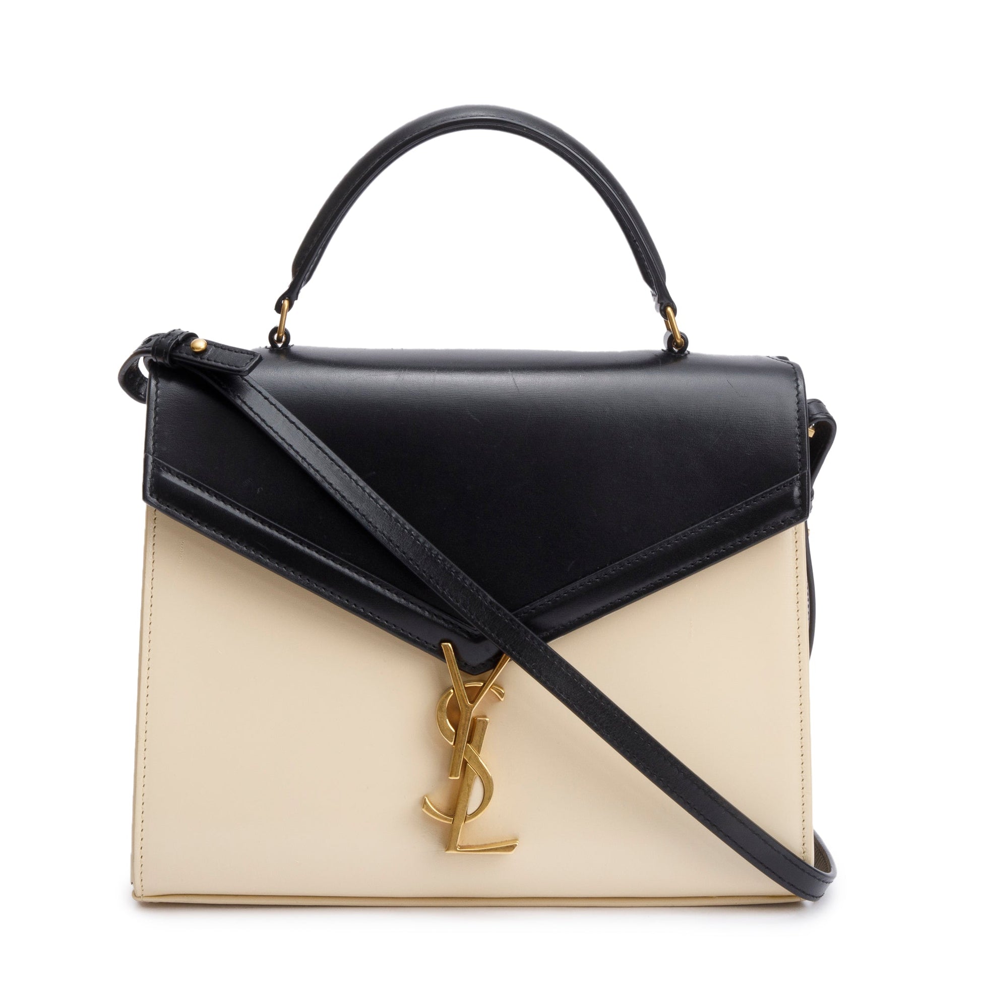 YSL Saint Laurent & Ivory Smooth Cassandra Top Handle Bag Leather Black Travel Bag