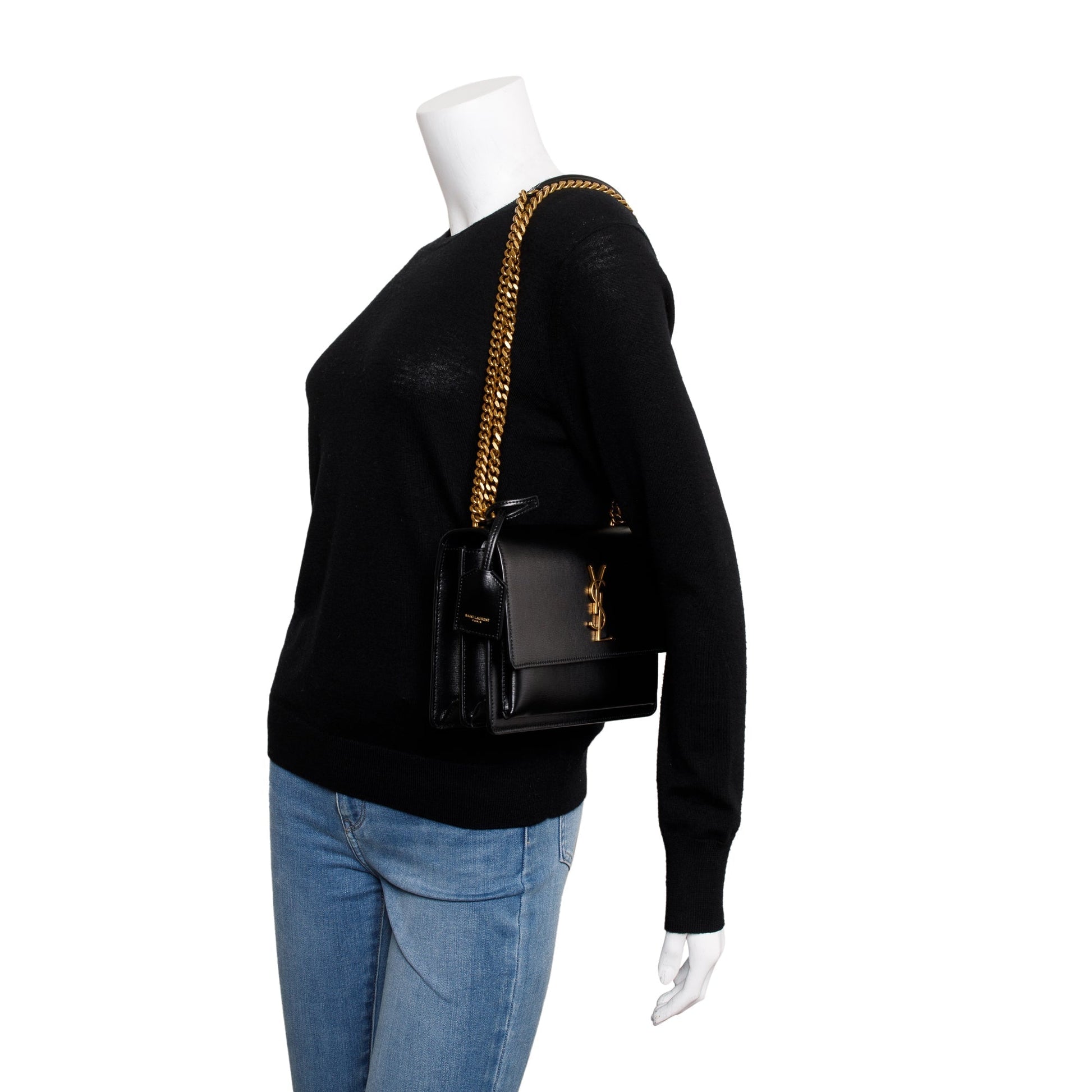 YSL Saint Laurent Sunset Bag Leather Black Travel Bag
